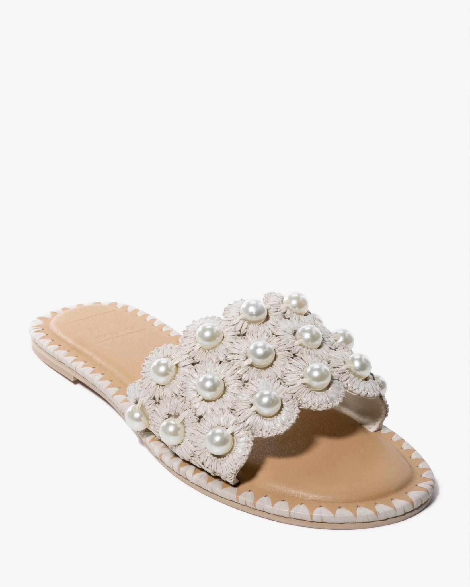 Raffia Pearl Strap Sandal Cream - Mycitystee