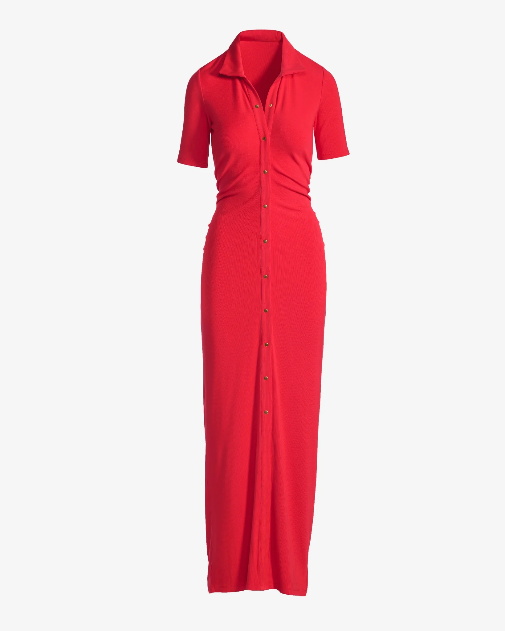 Button Up Rib Elbow Sleeve Maxi Dress Hibiscus - Mycitystee