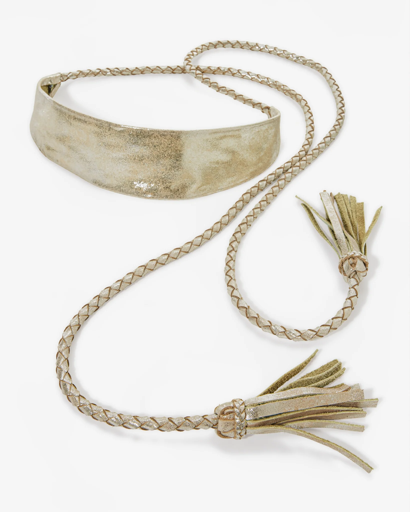 Metallic Leather Braided Wrap Belt Light Gold - Mycitystee