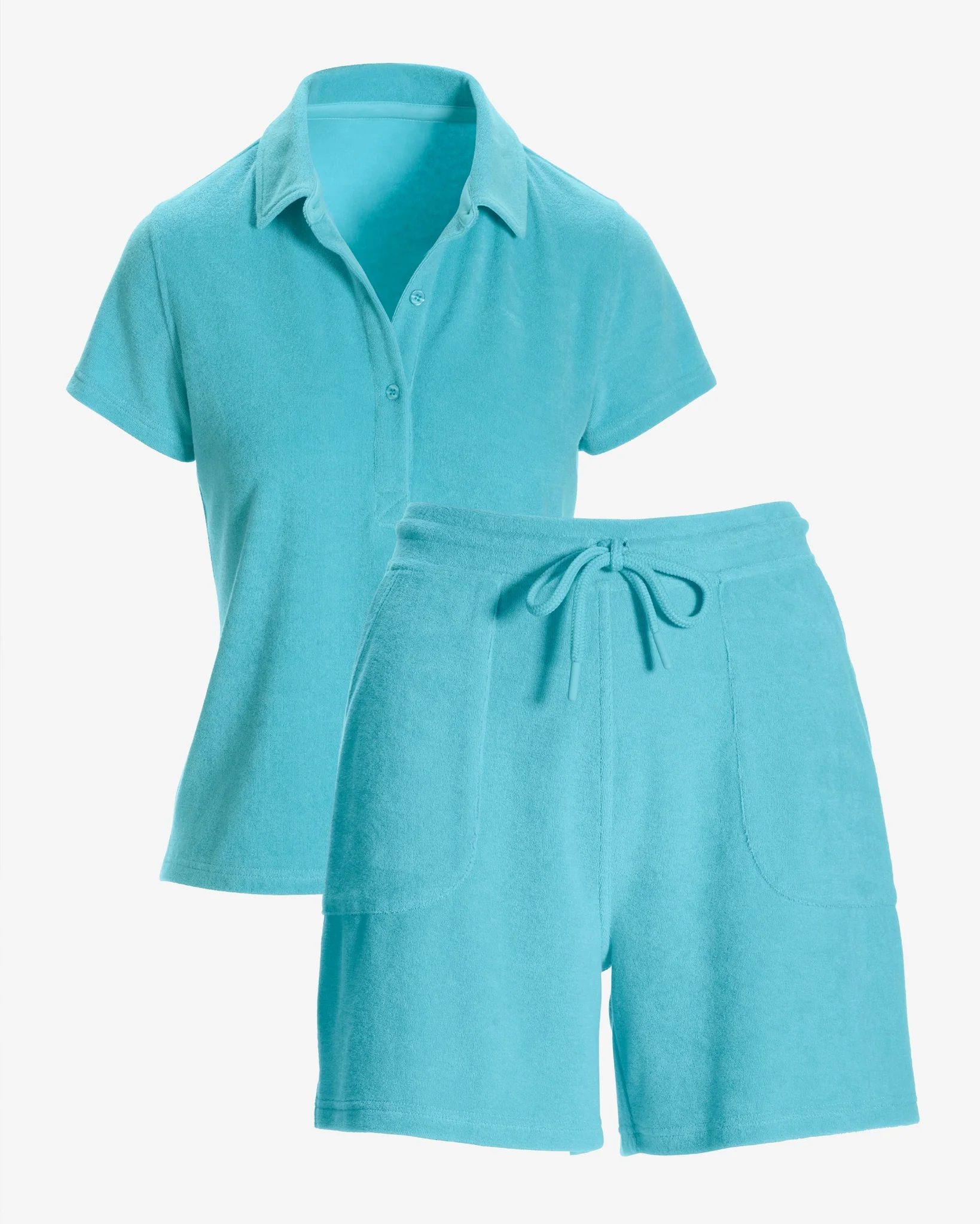 Beach Terry Polo Sport Short Set Blue Topaz - Mycitystee