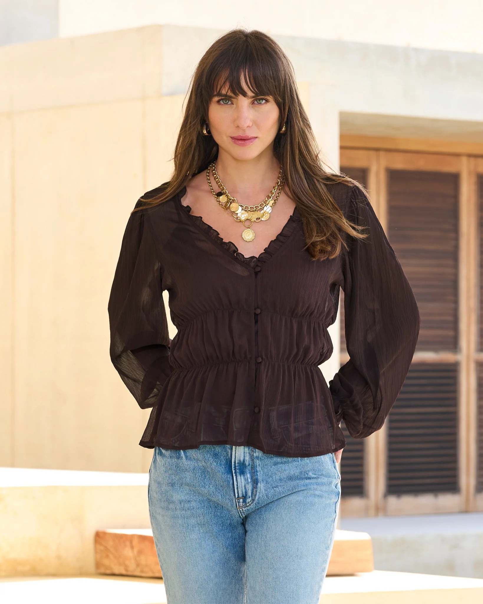 Easy Chic Balloon Sleeve Blouse Brown - Mycitystee