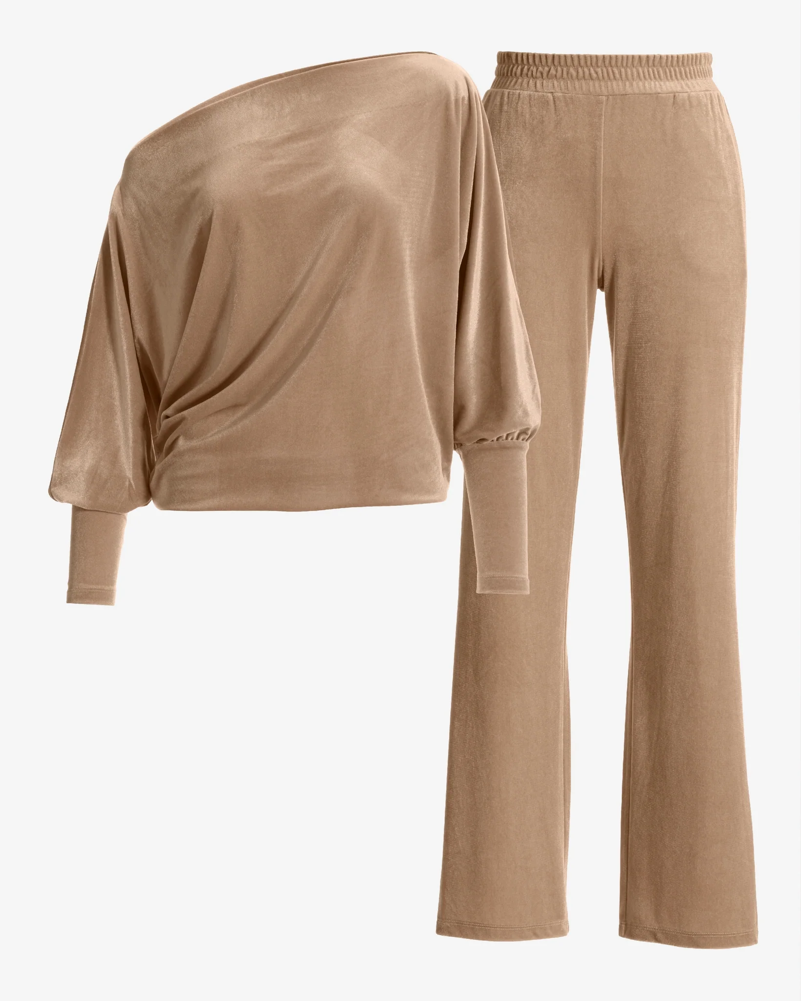 Chic Velour Slouchy and Wide Leg Lounge Set Taupe - Mycitystee
