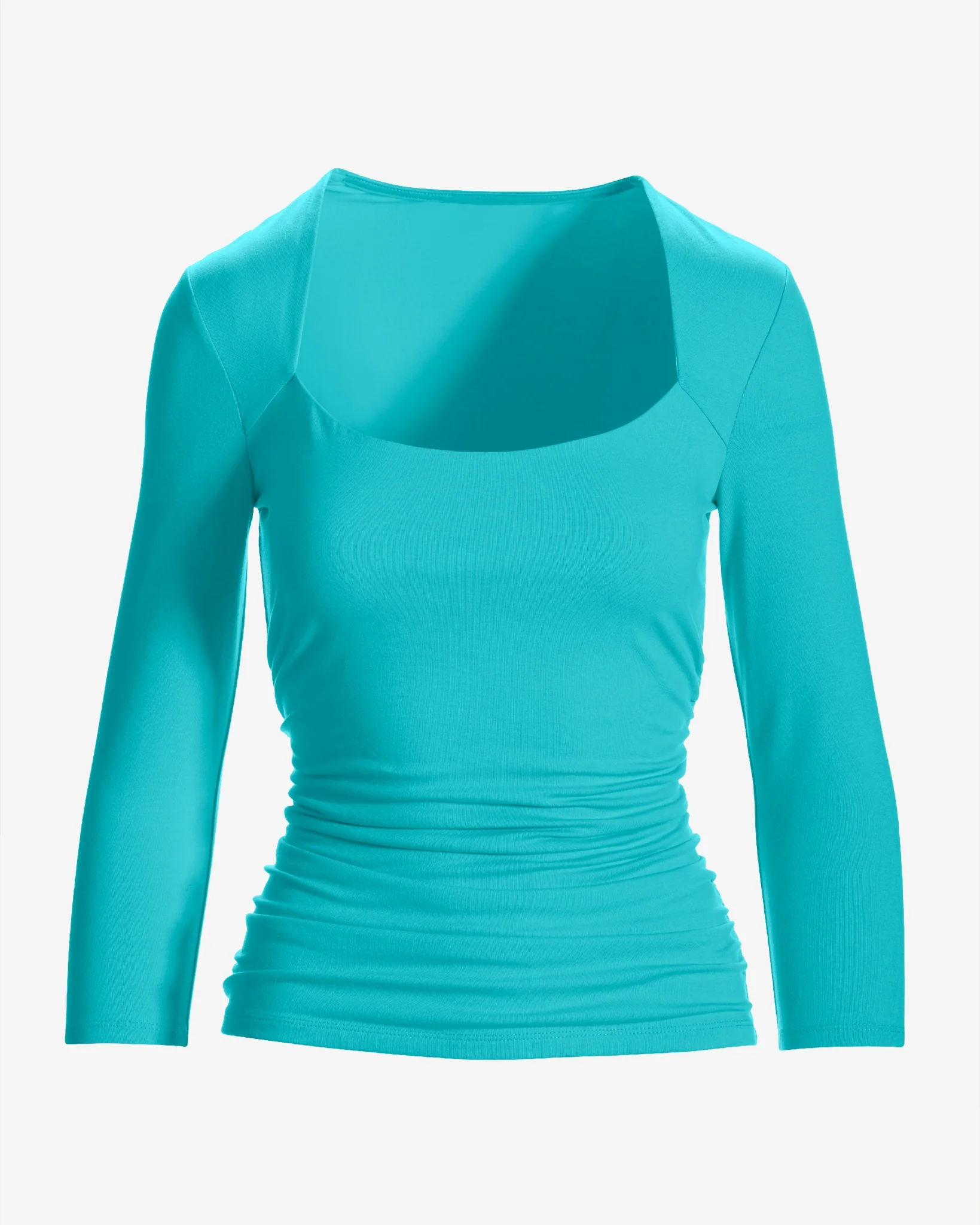 So Sexy Ruched 3/4 Sleeve Scoop Neck Top Blue Radiance - Mycitystee