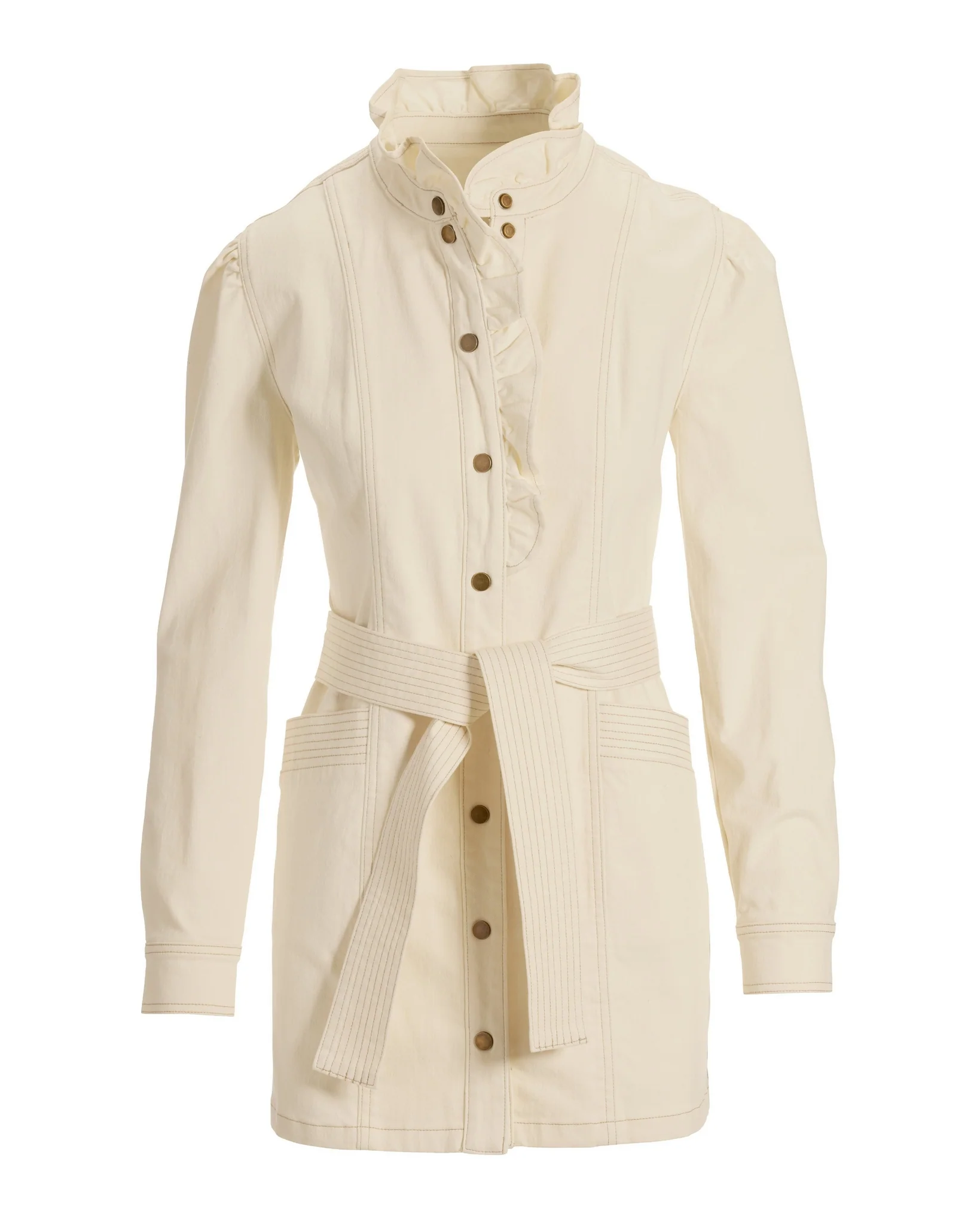 Ruffle Trim Denim Utility Jacket Off White - Mycitystee