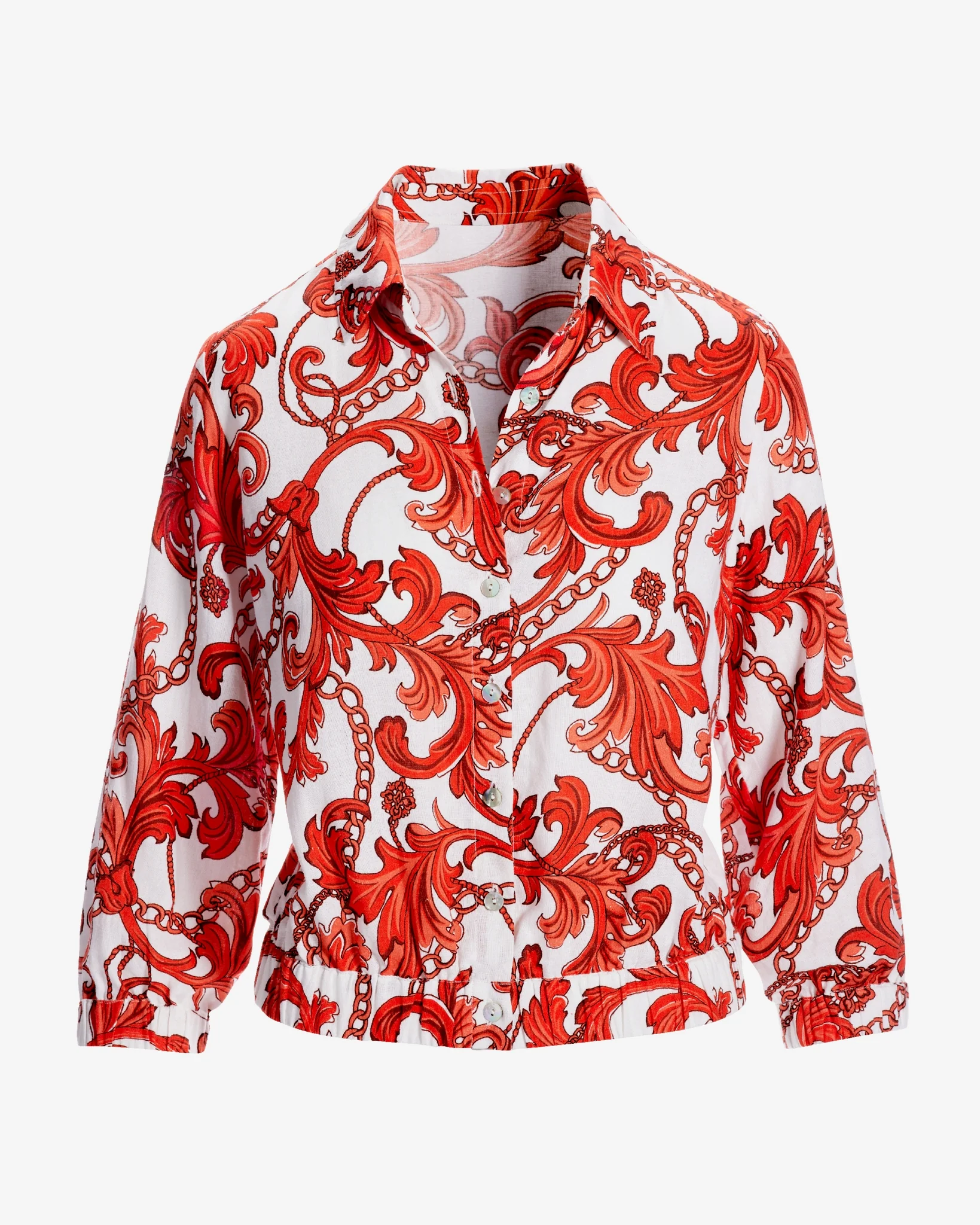 Summer Scrolls Print Blouson Button Up Shirt Red - Mycitystee