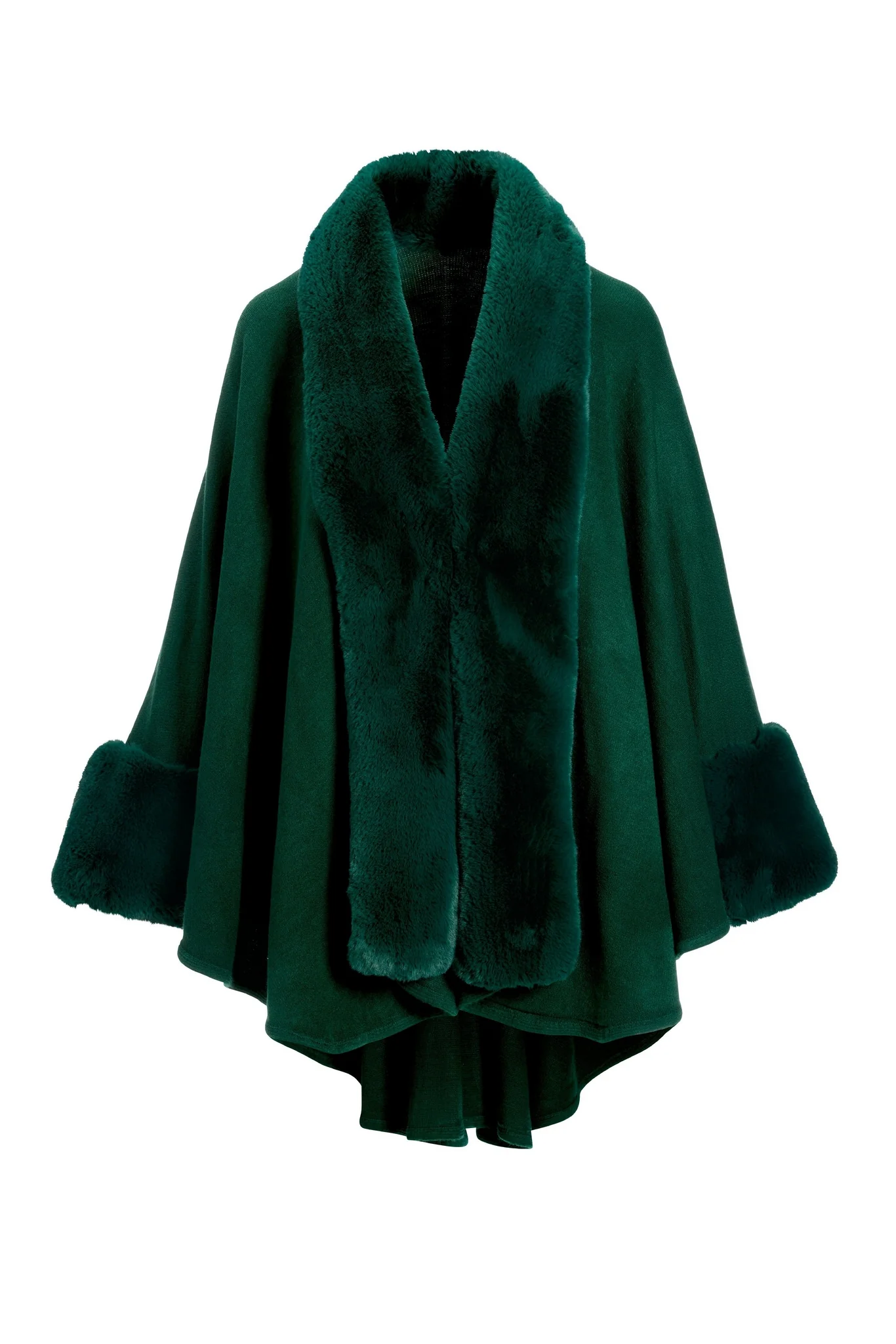 Faux Fur Trim Poncho Emerald - Mycitystee