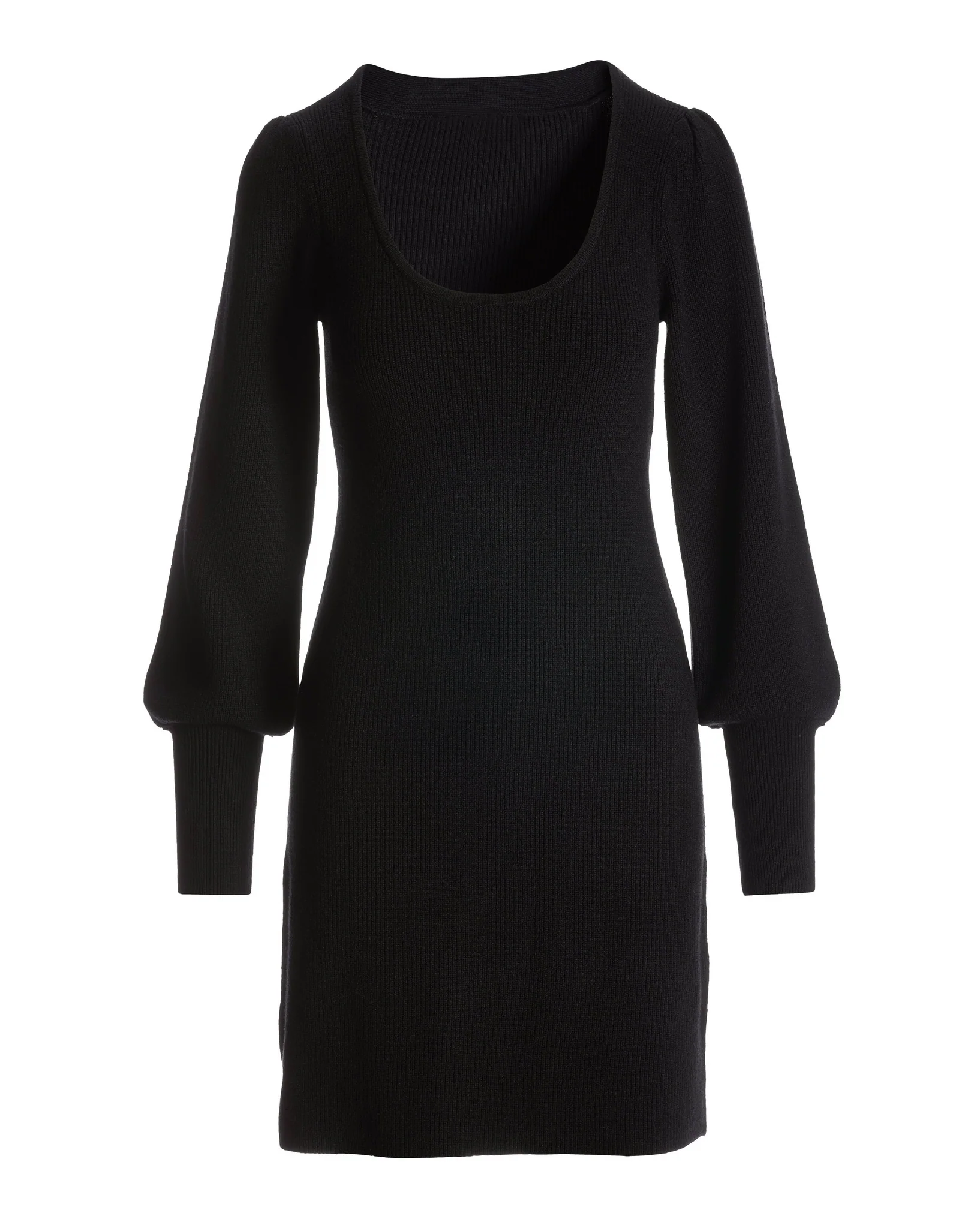 Scoop Neck Balloon Sleeve Sweater Dress Black - Mycitystee