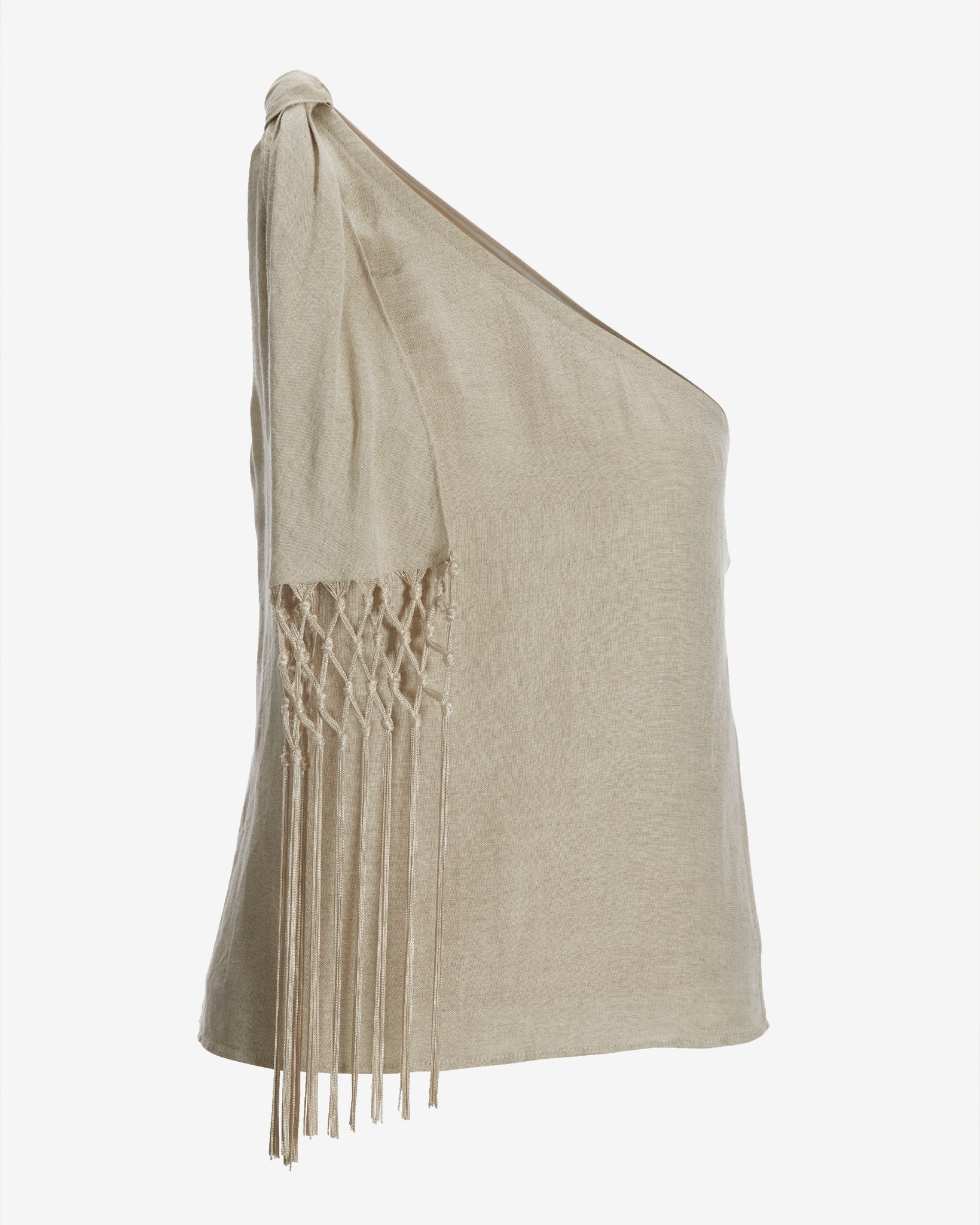 Linen Fringe One Shoulder Top Flax - Mycitystee