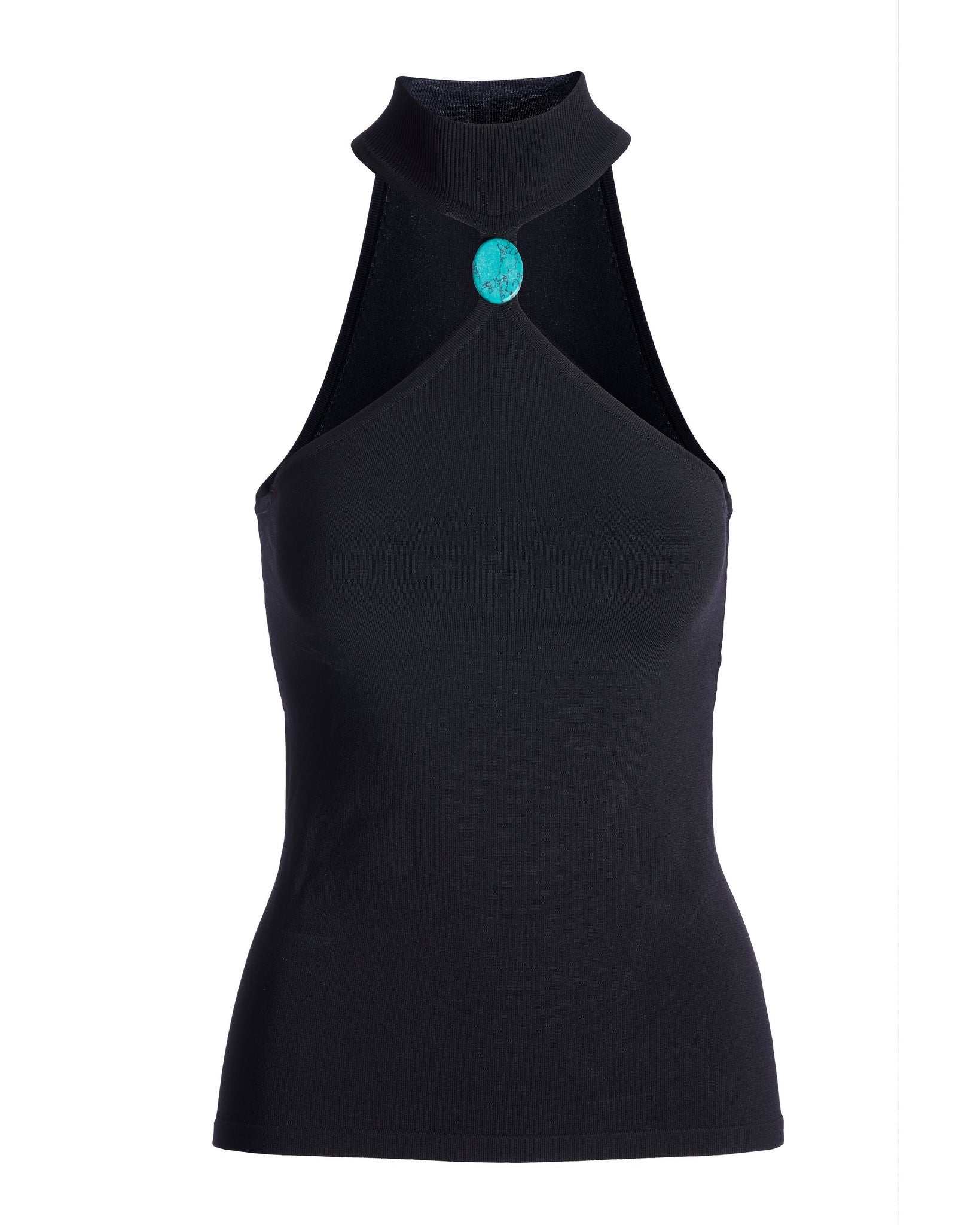 Stone Embellished Mock Neck Sweater Tank Black - Mycitystee