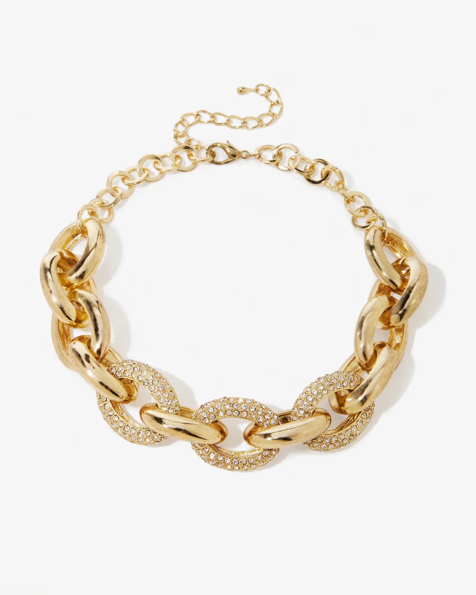 Gold & Sparkling Crystals Chain Link Necklace Gold/Gold - Mycitystee