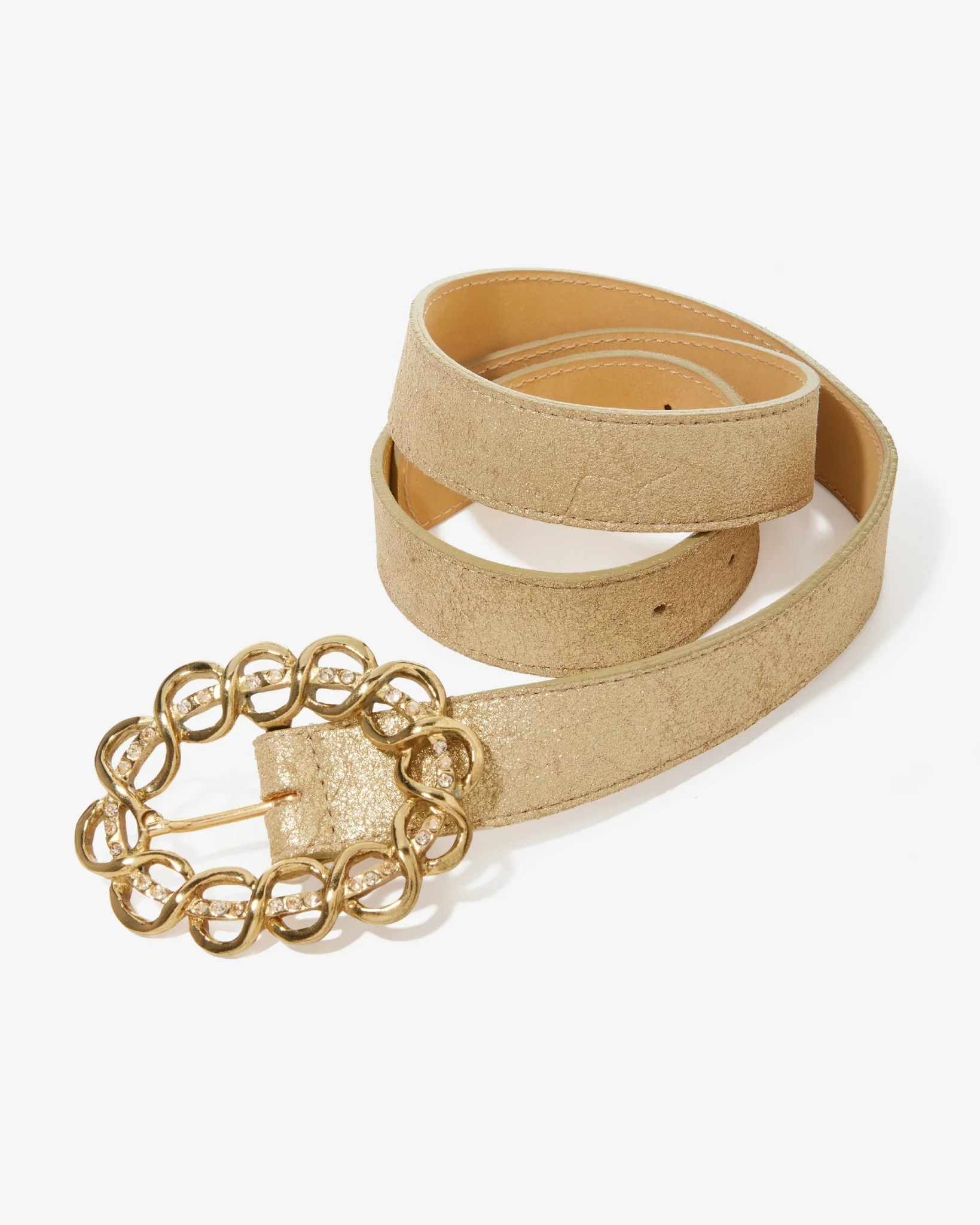 Twist Rhinestone Buckle Belt Gold - Mycitystee