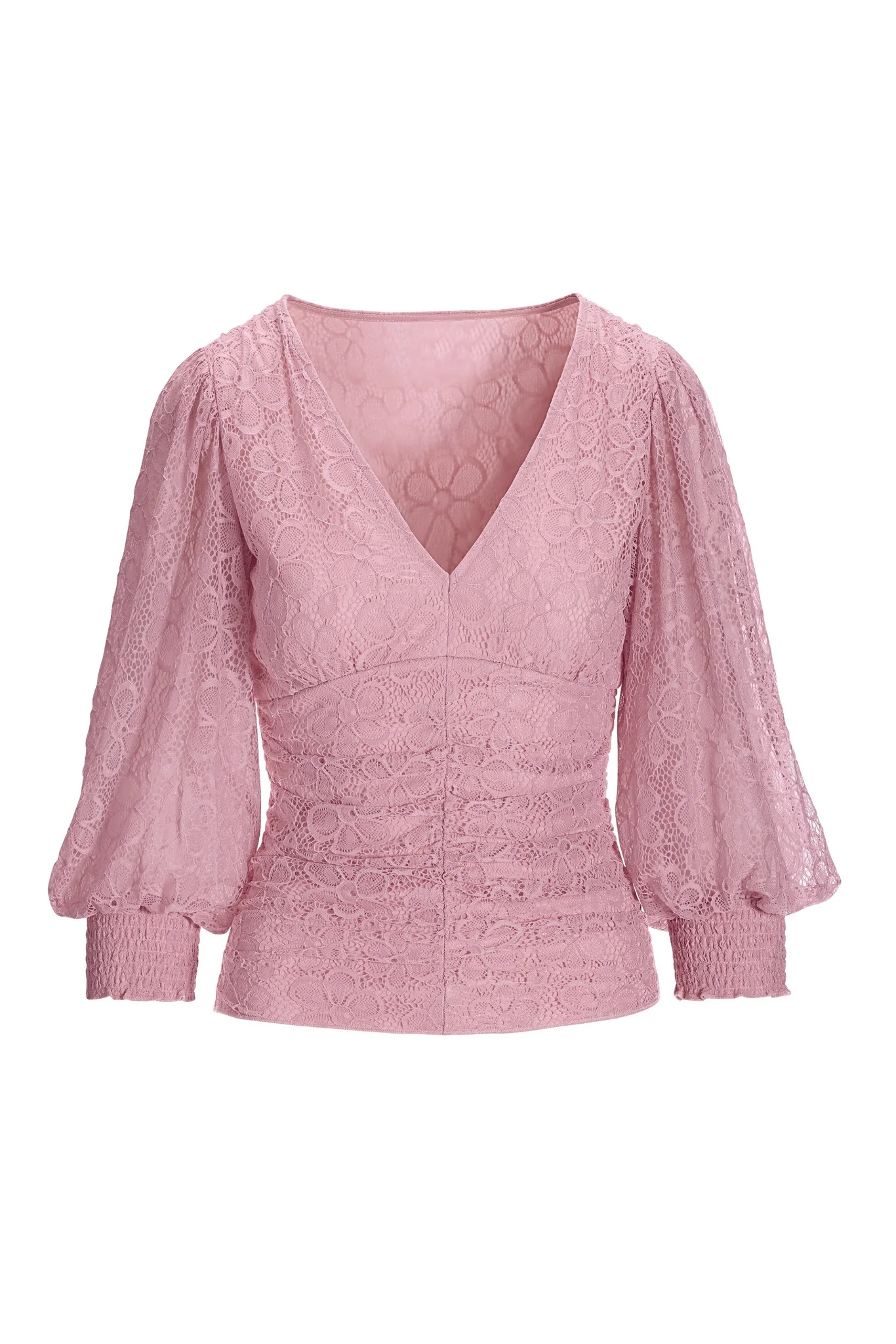 Lace Ruched V Neck Knit Top Pale Pink - Mycitystee