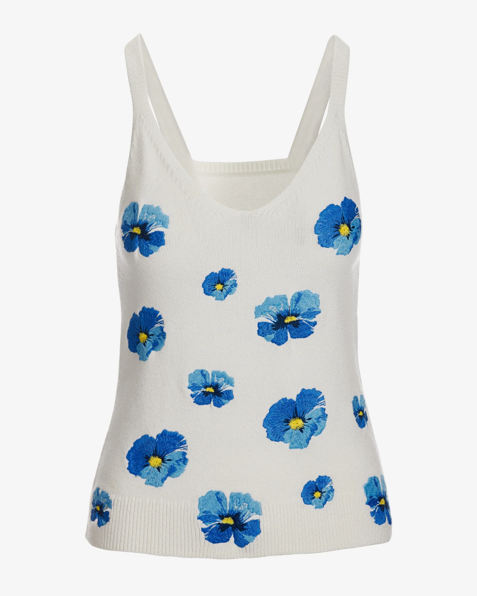 Floral Embroidered Sweater Tank White/Blue - Mycitystee