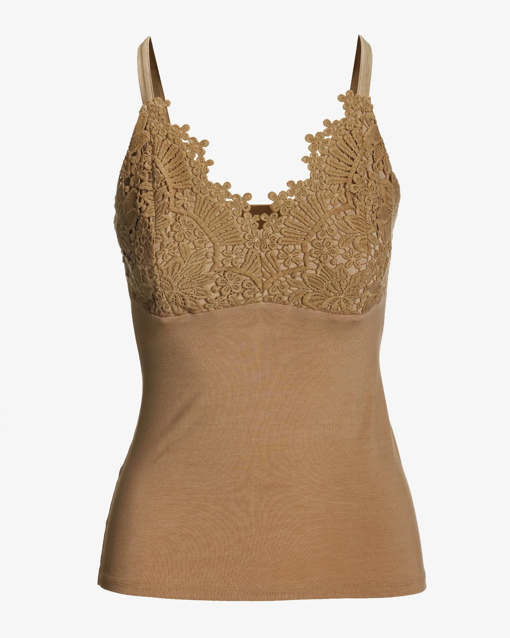 Lace Trim Cami Knit Top Suntan - Mycitystee