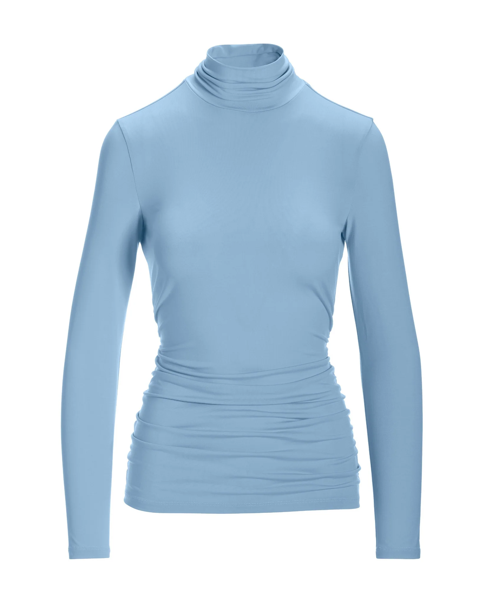 So Chic Ruched Turtleneck Top Airy Blue - Mycitystee