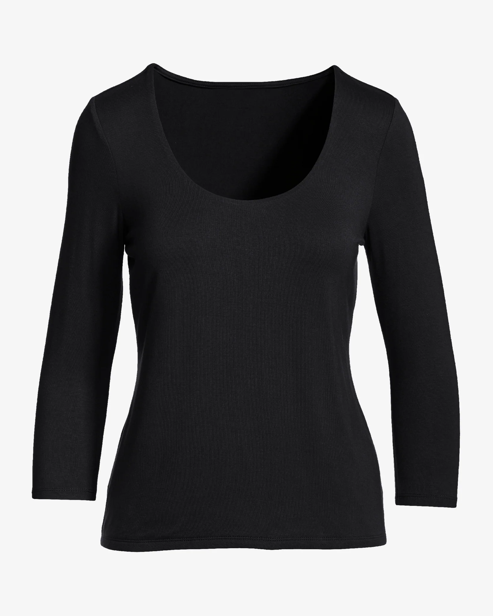 So Effortless Three Quarter Sleeve Scoop Neck Top Proper Black - Mycitystee