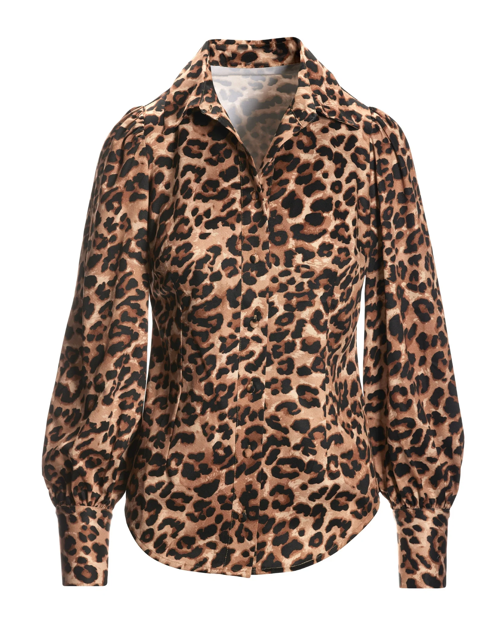 Muted Cheetah Print Victoria Chic Drama Sleeve Shirt Black Multi - Mycitystee