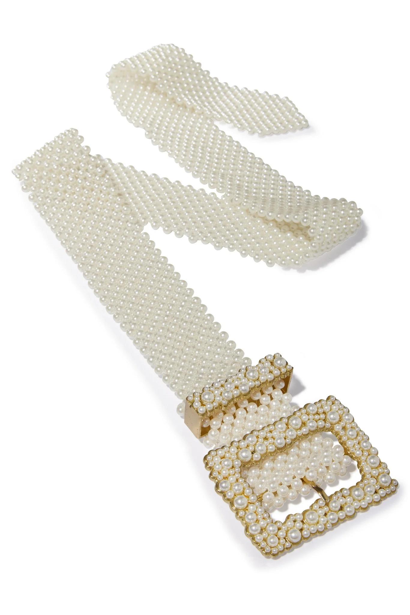 All Over Pearl Buckle Belt White/Gold - Mycitystee