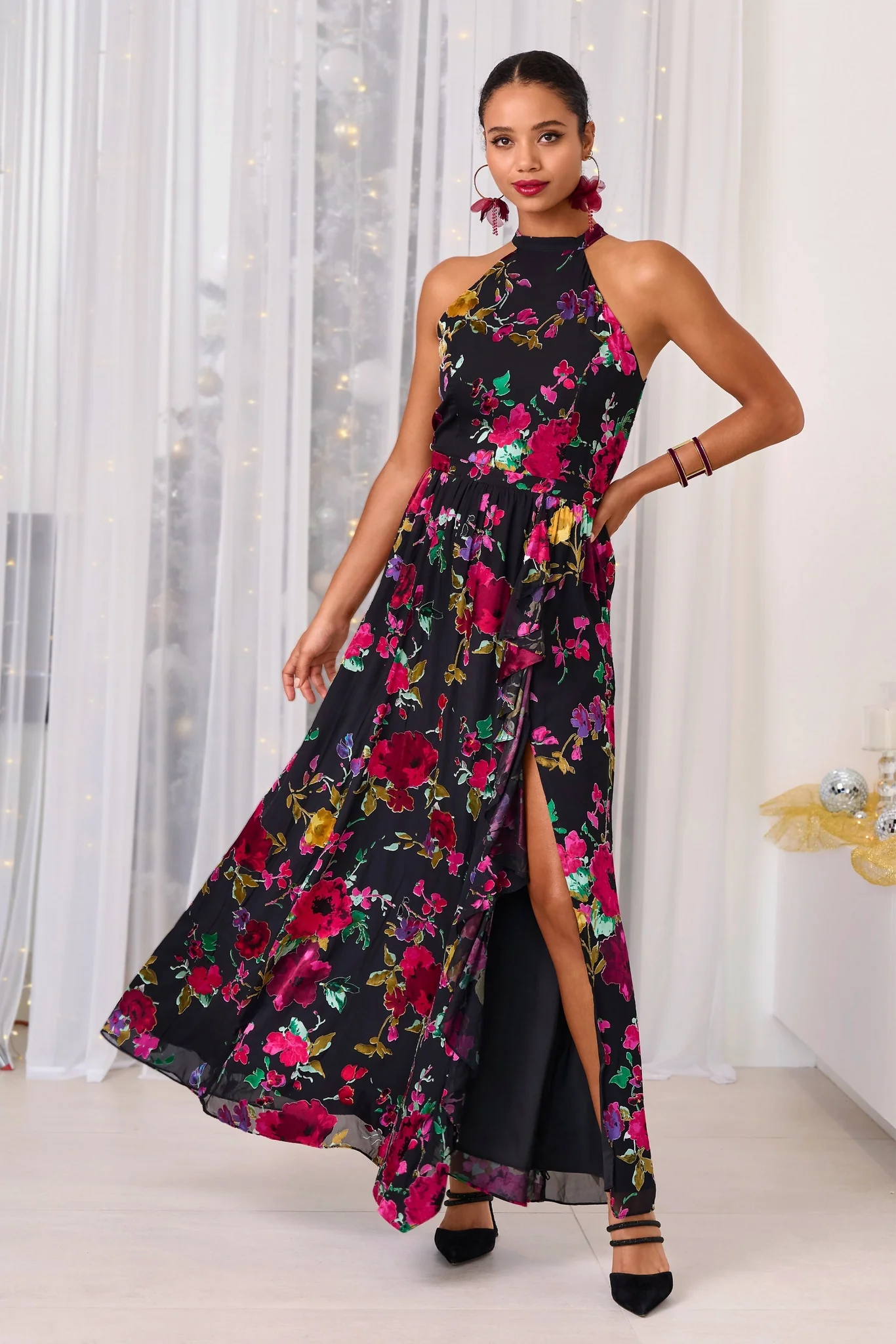 Floral Ruffle Burnout Gown Multi - Mycitystee