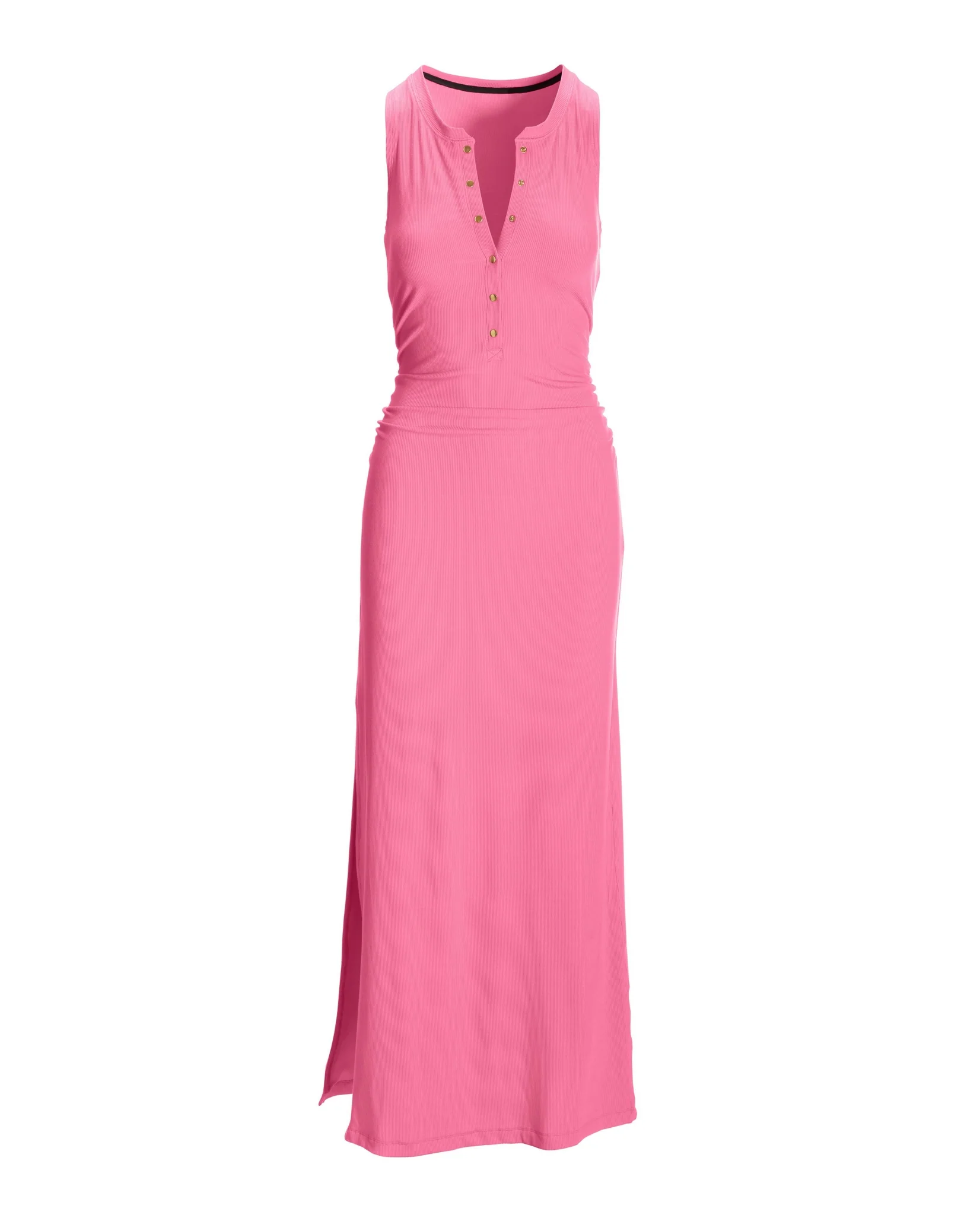Ruched Knit Henley Maxi Dress Begonia Pink - Mycitystee