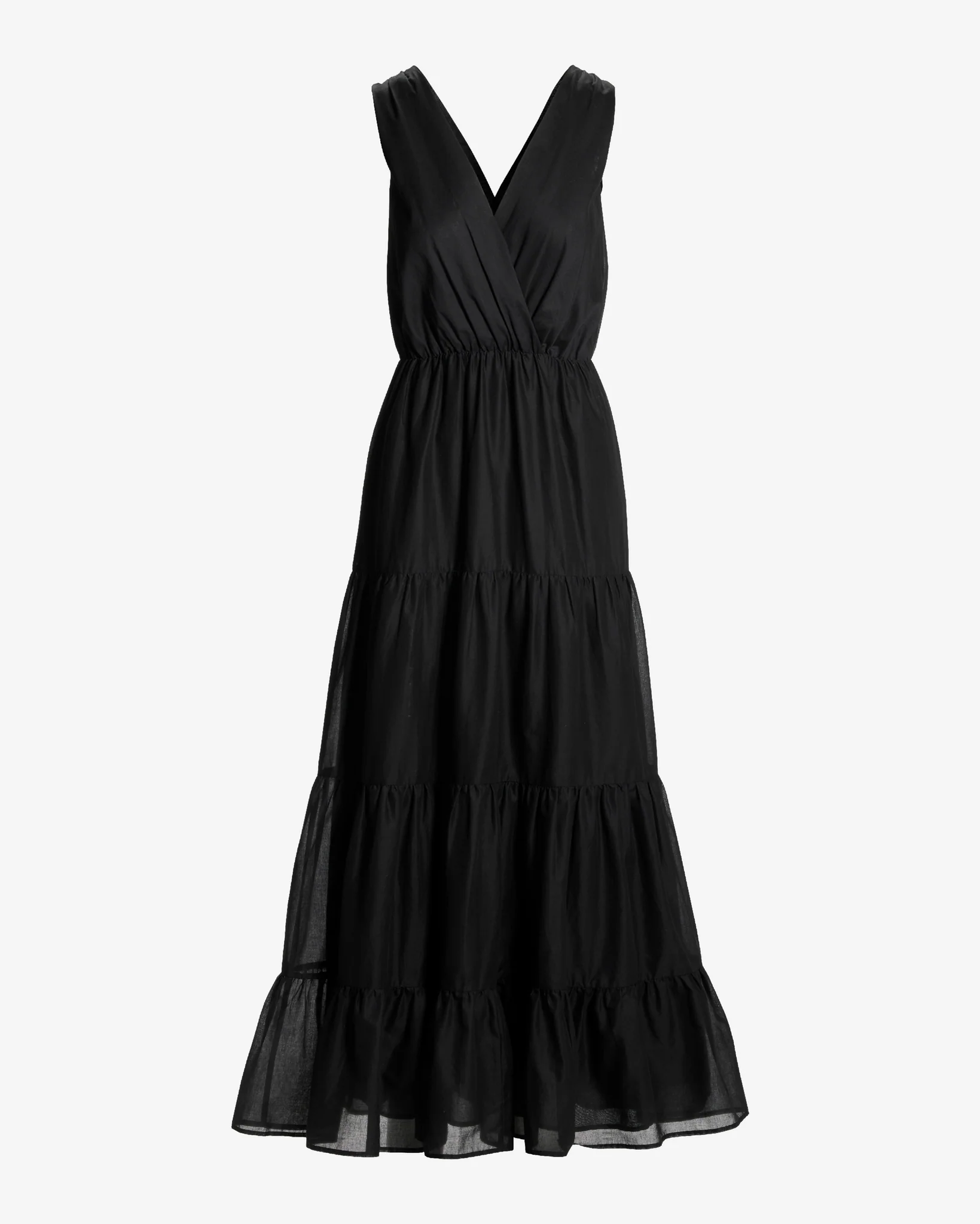 Surplice Tiered Cotton Maxi Dress Black - Mycitystee