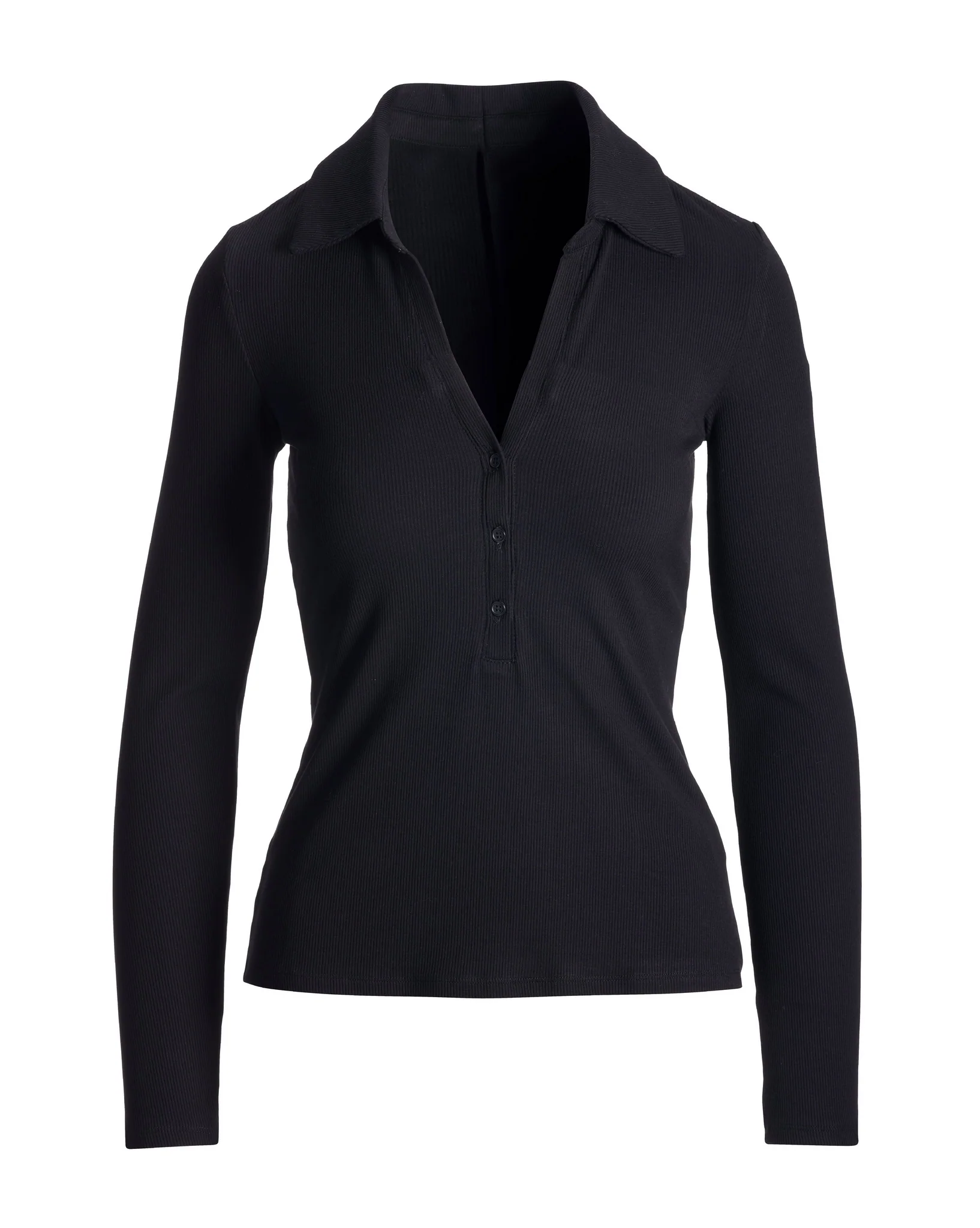 So Essential Collared Henley Ribbed Top Proper Black - Mycitystee