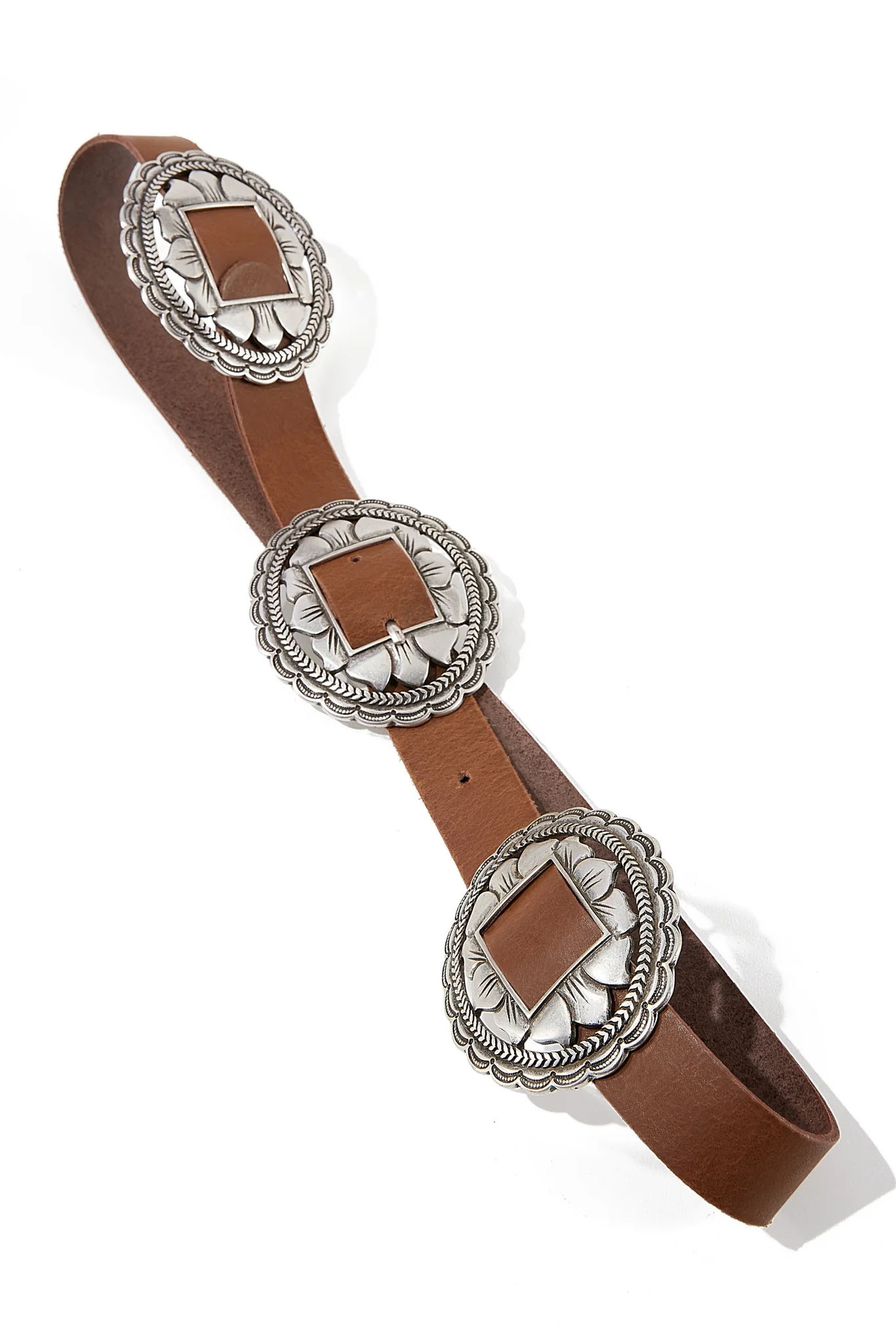 Multi Metal Ring Leather Belt Brown - Mycitystee
