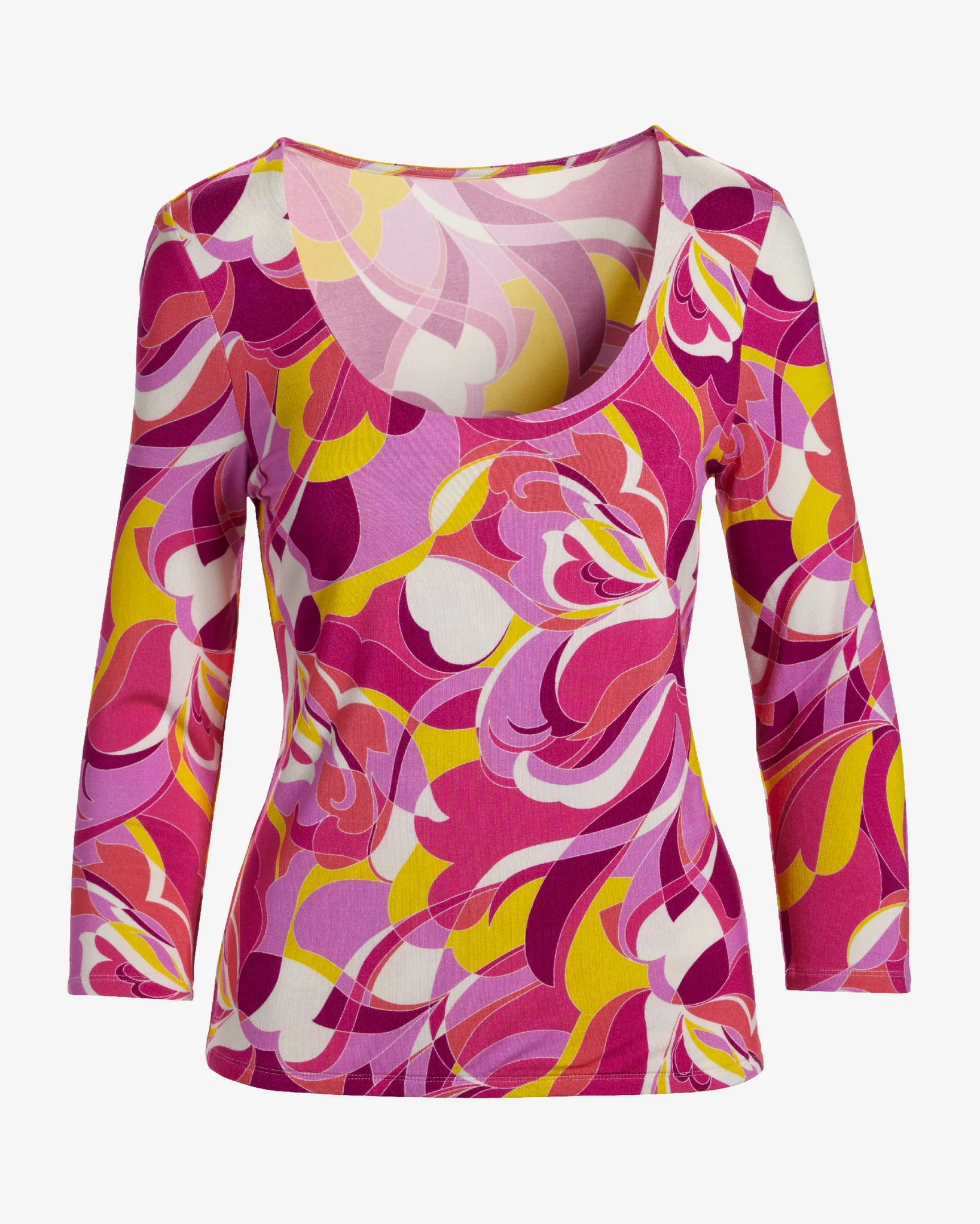So Effortless Print Scoop Neck Knit Top Sunset Abstract - Mycitystee