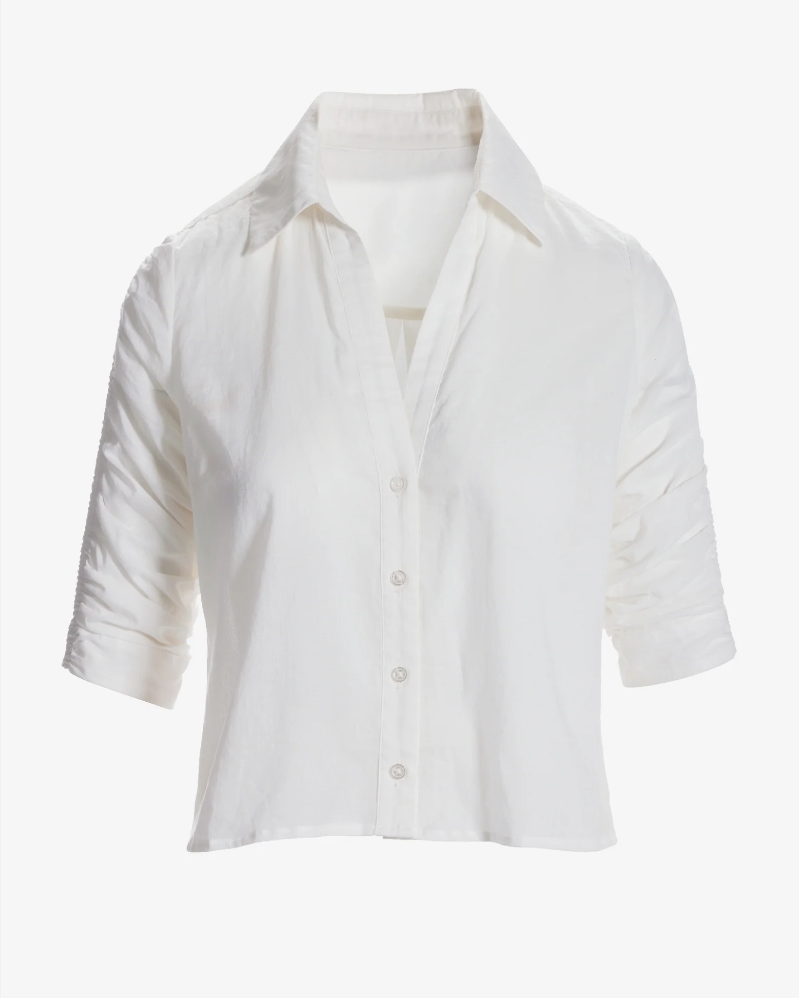 Ruched Sleeve Button Up Shirt White - Mycitystee