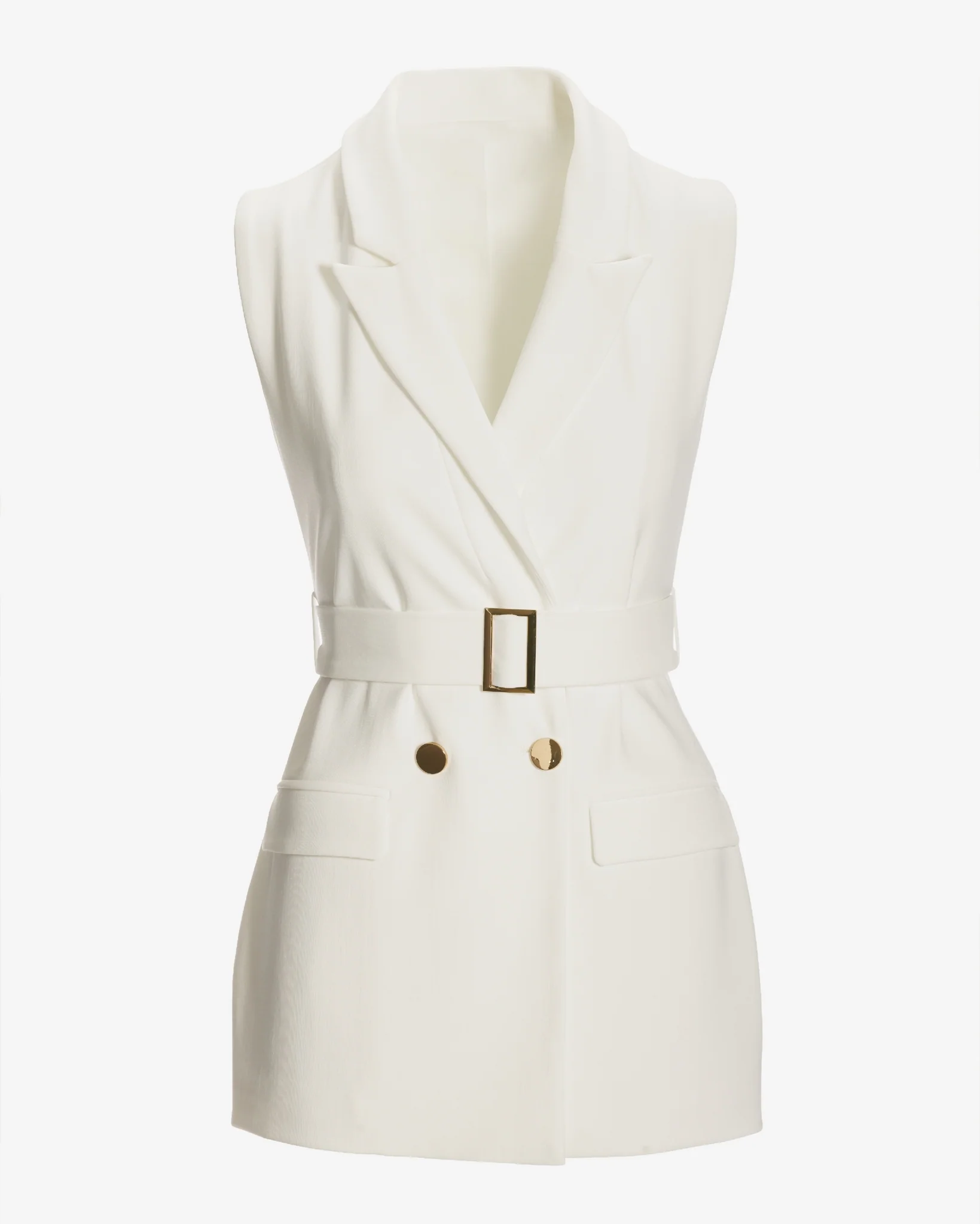 Beyond Travel Sleeveless Belted Blazer Ivory Coast - Mycitystee