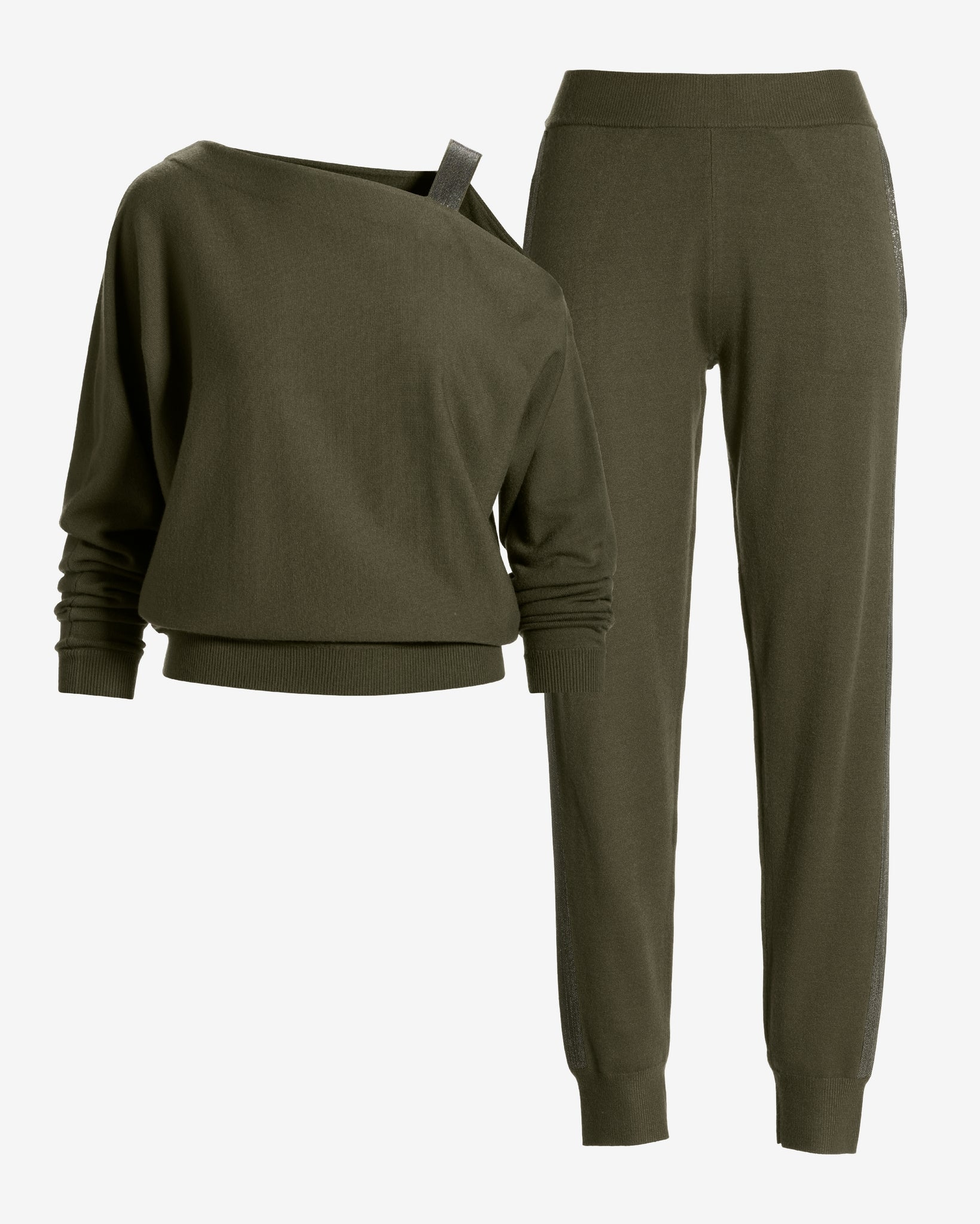 Embellished Slouchy Sweater Lounge Set Olive Night - Mycitystee