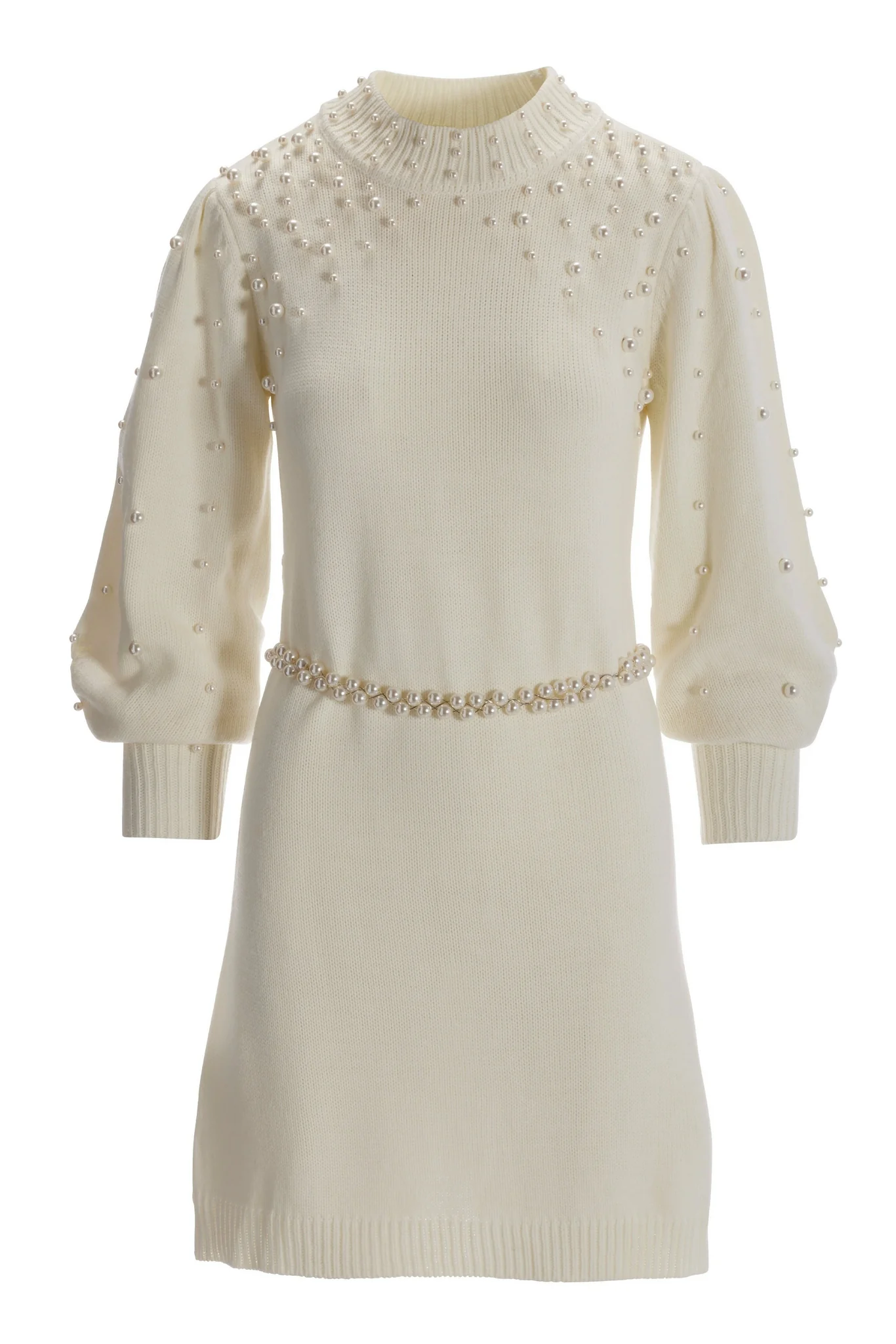 Pearl Sweater Dress with Belt Off White - Mycitystee
