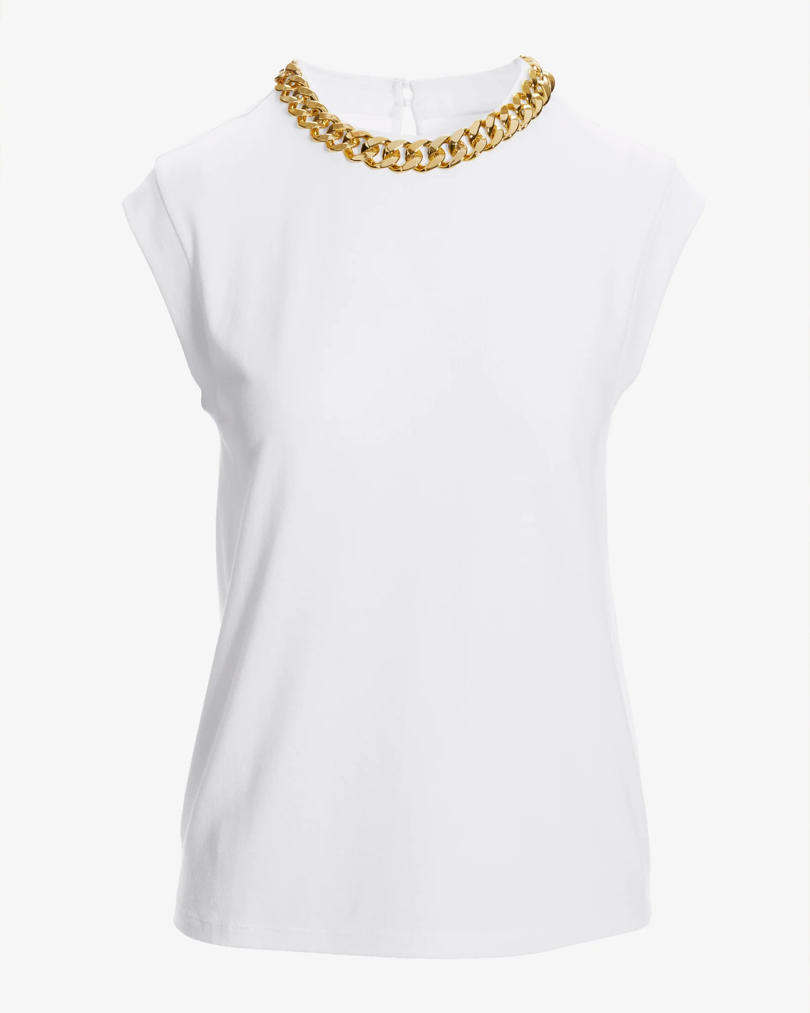 Chain Neck Short Sleeve Tee White/Gold - Mycitystee