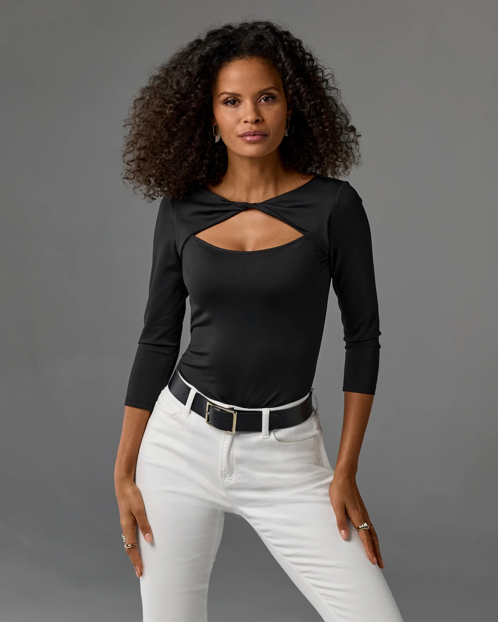 So Modern Cutout Three Quarter Sleeve Top Proper Black - Mycitystee