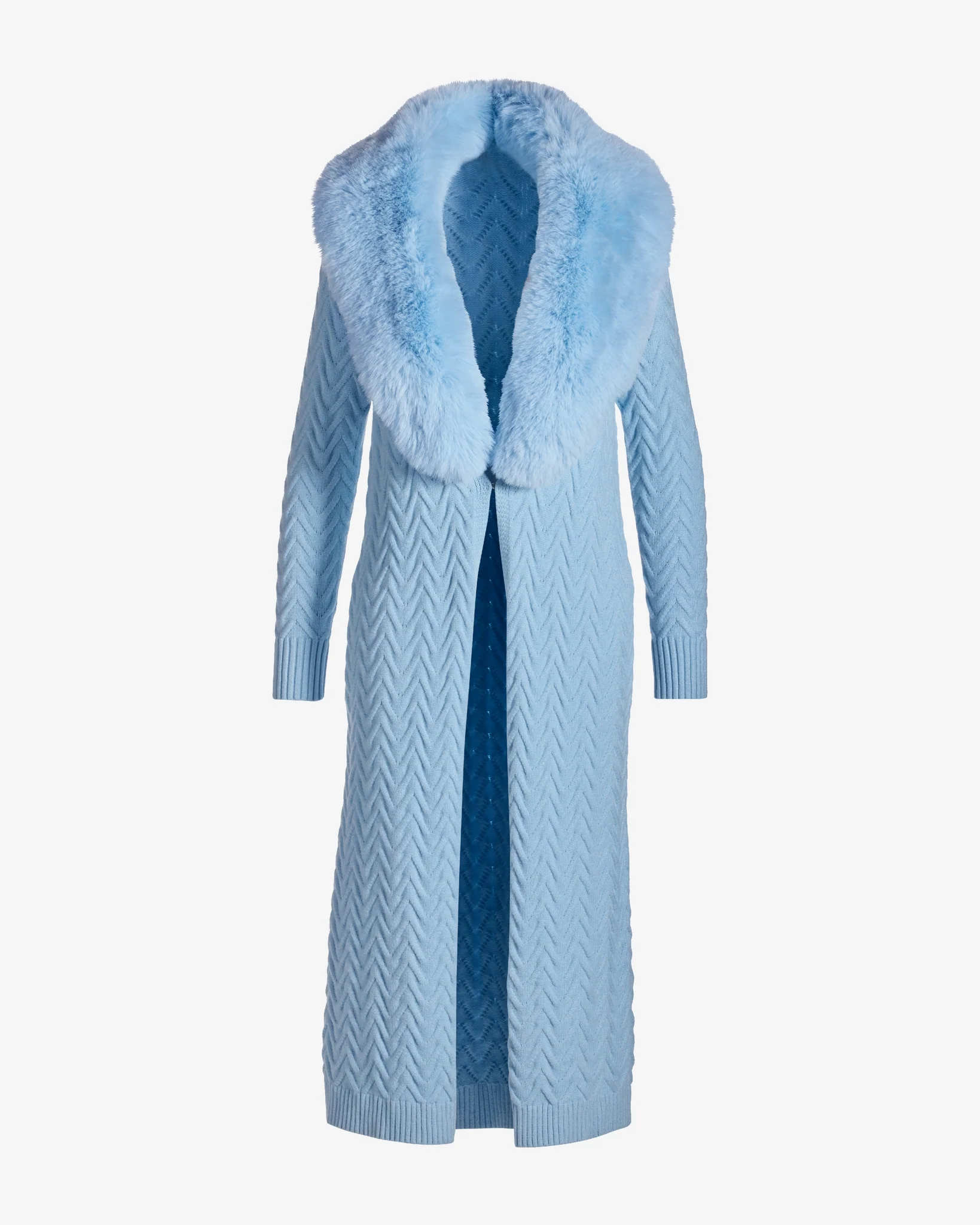 Faux Fur Trim Sweater Duster Cool Blue - Mycitystee