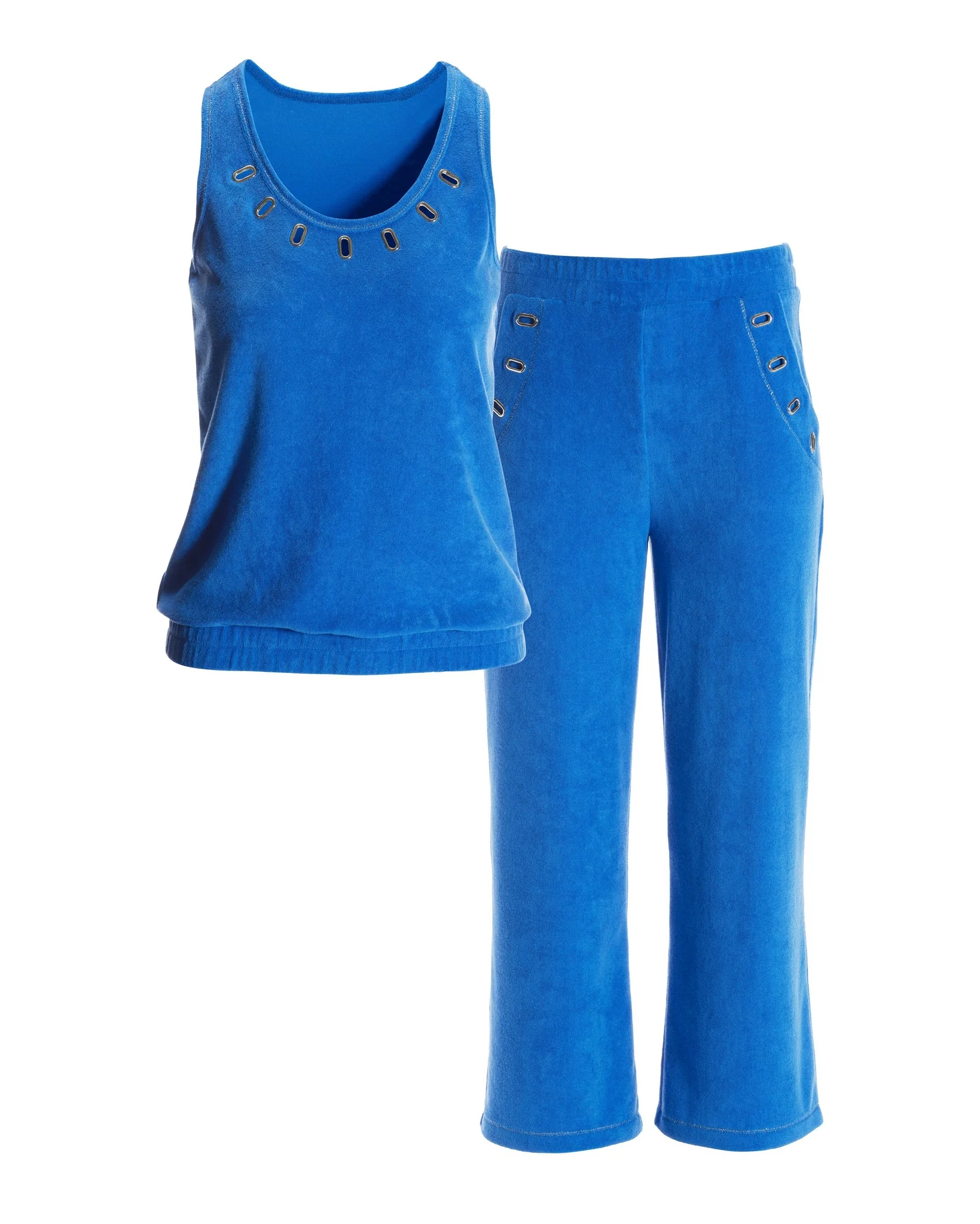 Grommet Blouson Crop Loop Terry Cloth Set Palace Blue - Mycitystee