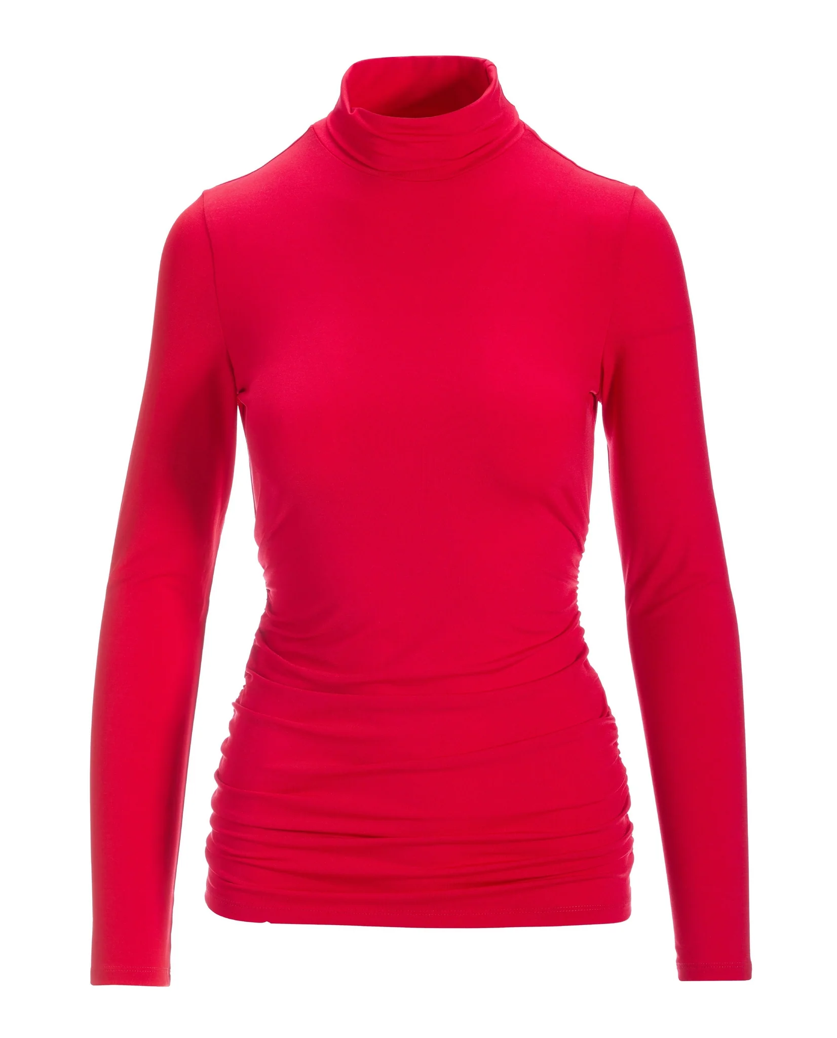 So Chic Ruched Turtleneck Top Racing Red - Mycitystee