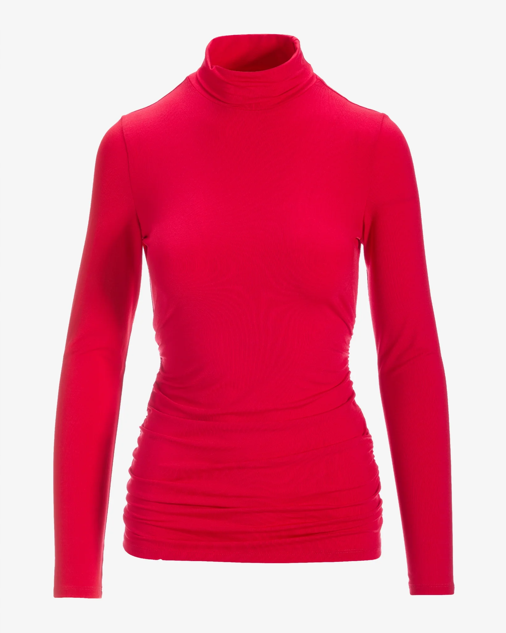 So Chic Ruched Turtleneck Top Tomato Red - Mycitystee