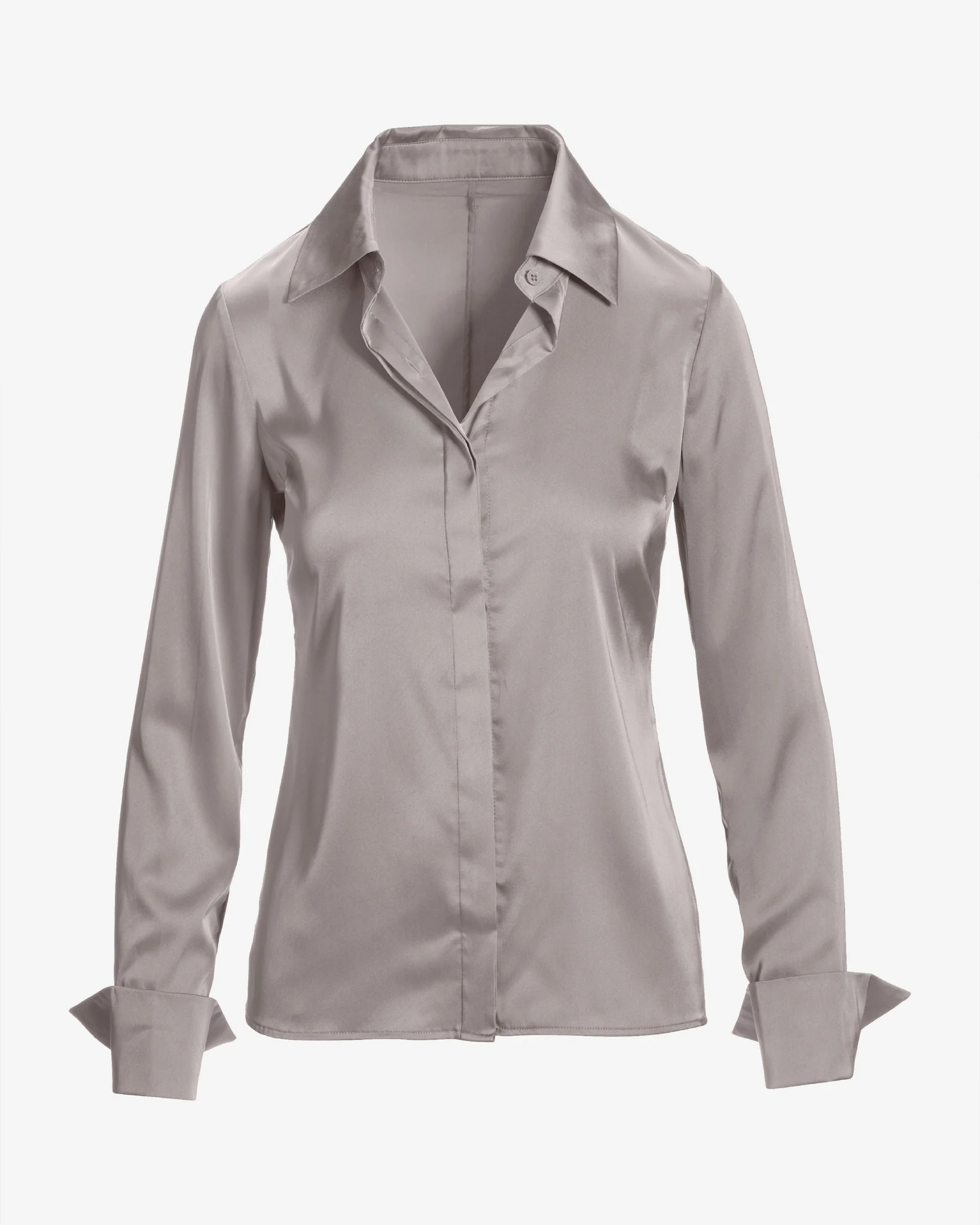 Sophia Button-Up Charmeuse Blouse Gray - Mycitystee