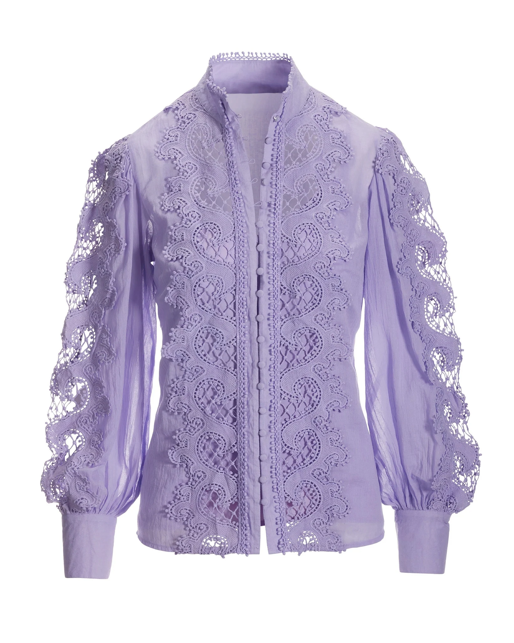 Lace Inset Drama Sleeve Shirt Lavender - Mycitystee