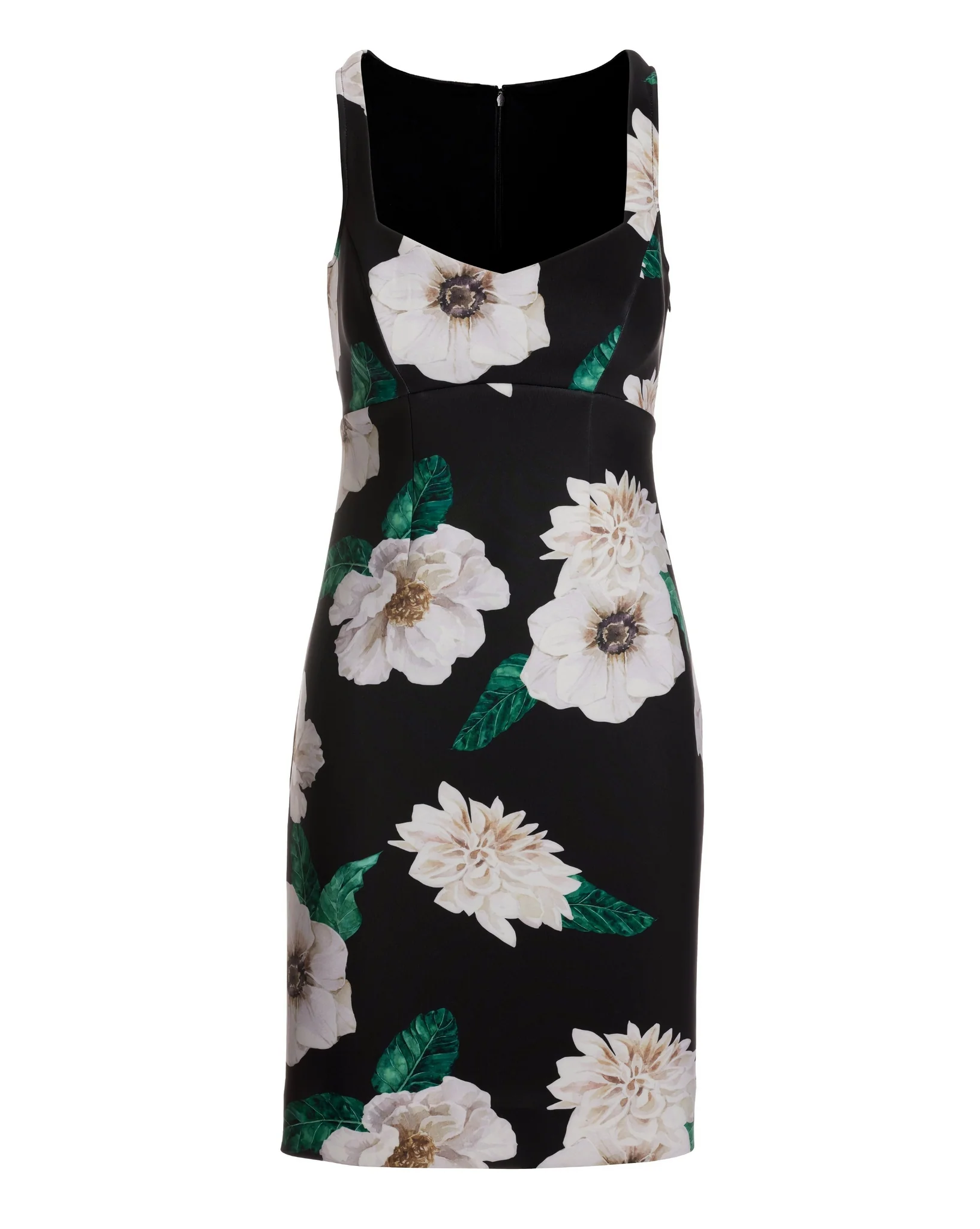White Fleurs Print Scuba Sheath Dress Black - Mycitystee