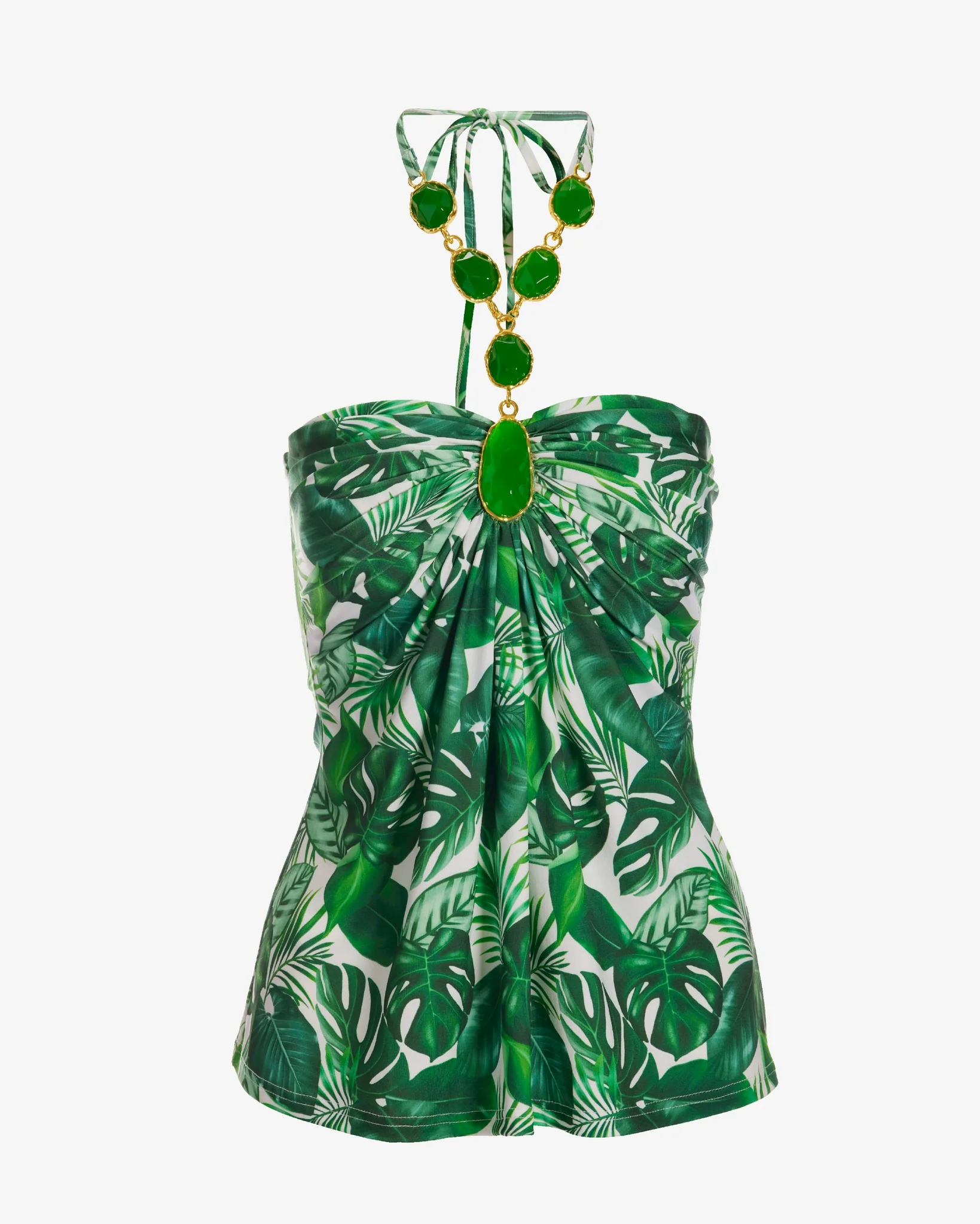 So Chic Amazon Dye Tropical Print Halter Gem Top Green/Off White - Mycitystee
