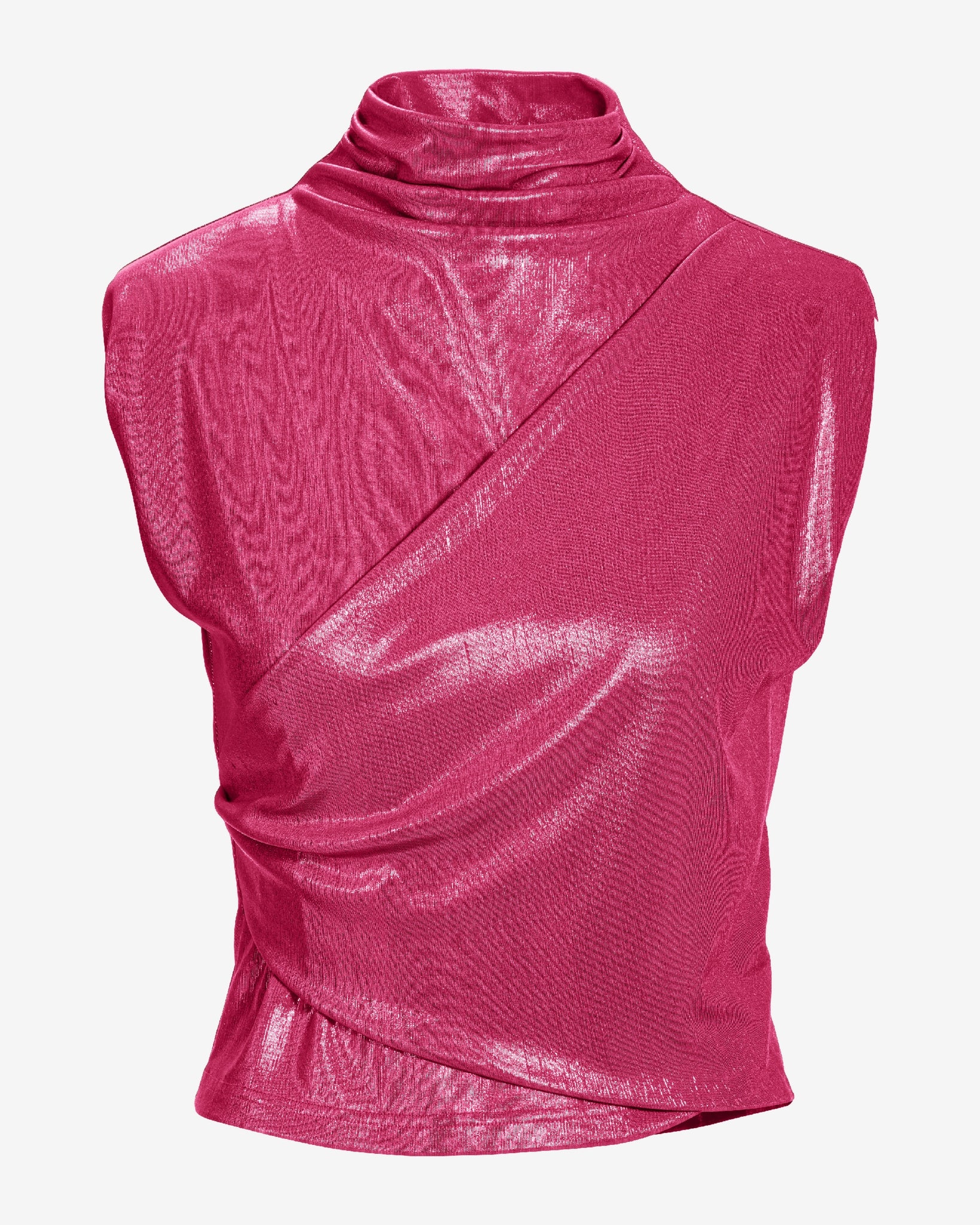 Metallic Drape Mock Neck Knit Top Magenta - Mycitystee