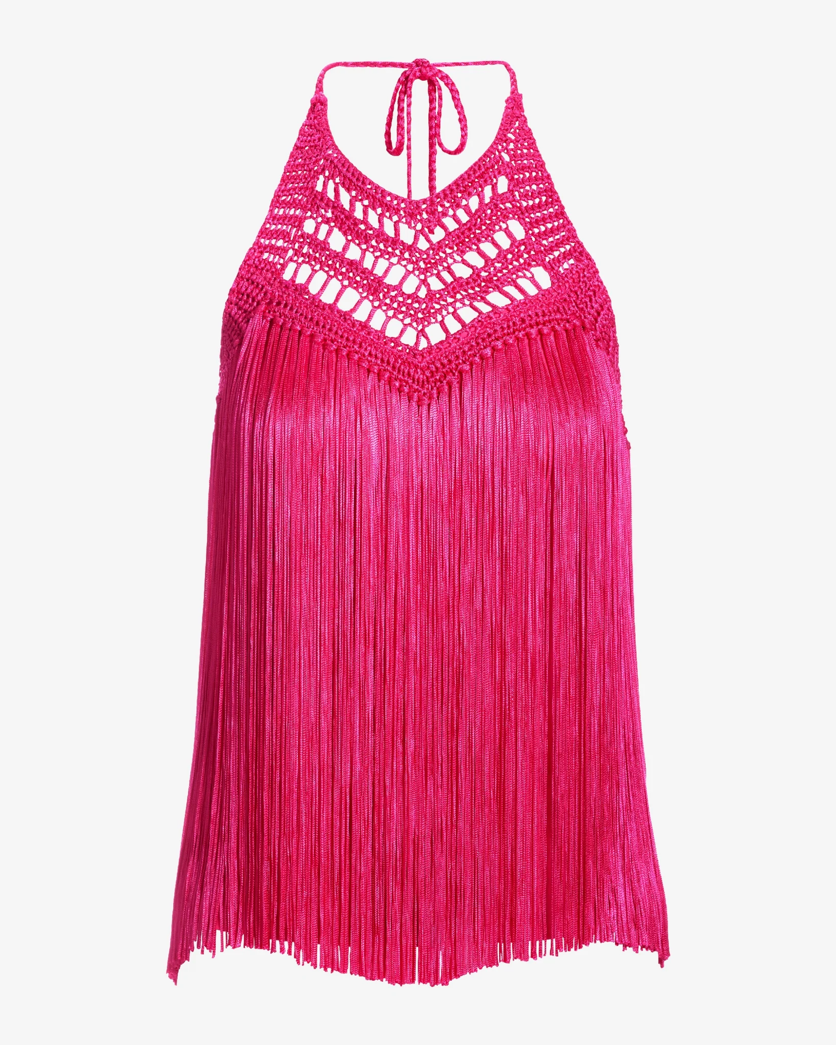 Macram   Fringe High Neck Tank Magenta - Mycitystee