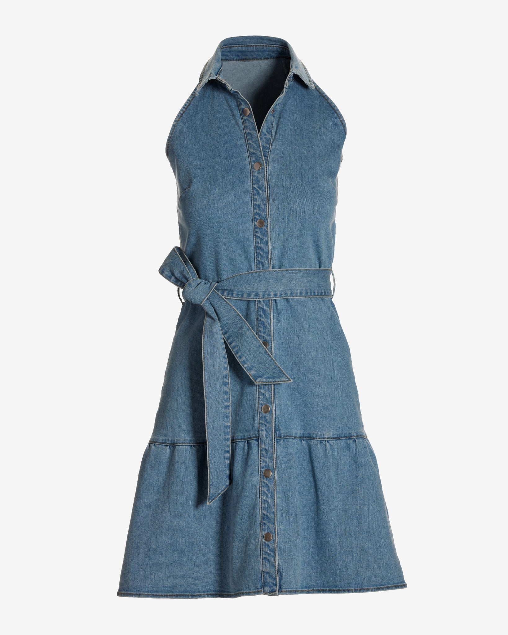 Collared Denim A Line Dress Medium Wash - Mycitystee