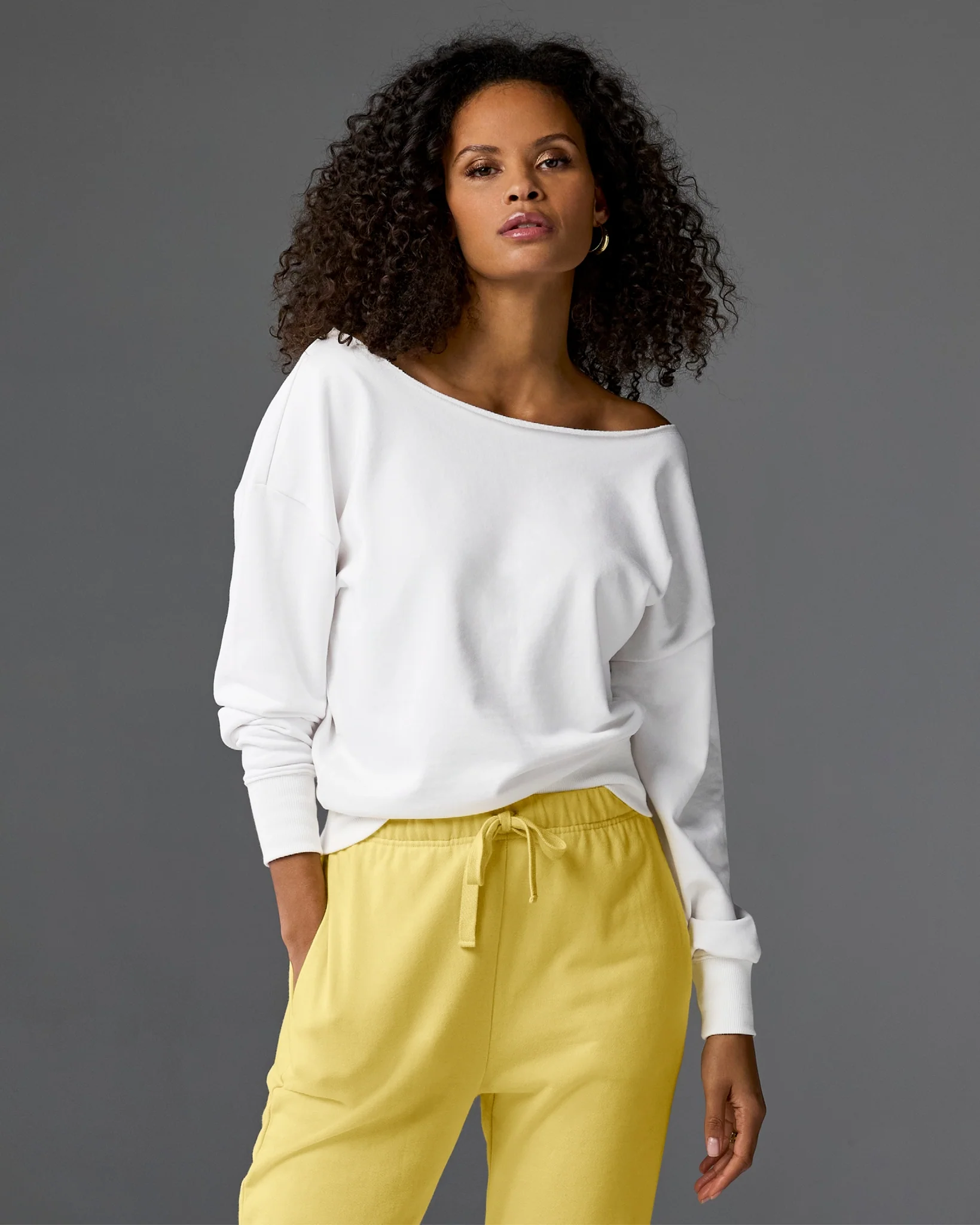 Cotton Comfort Raw Edge Slouchy Sweatshirt White - Mycitystee