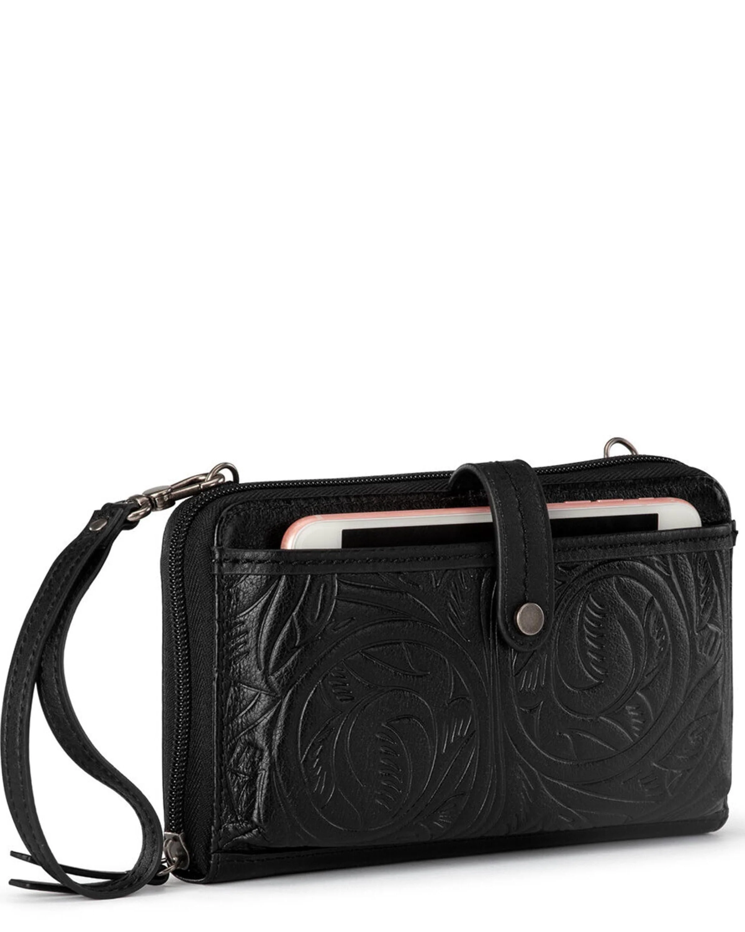 Iris Smartphone Wallet - Leather - Black Leaf Embossed - Mycitystee