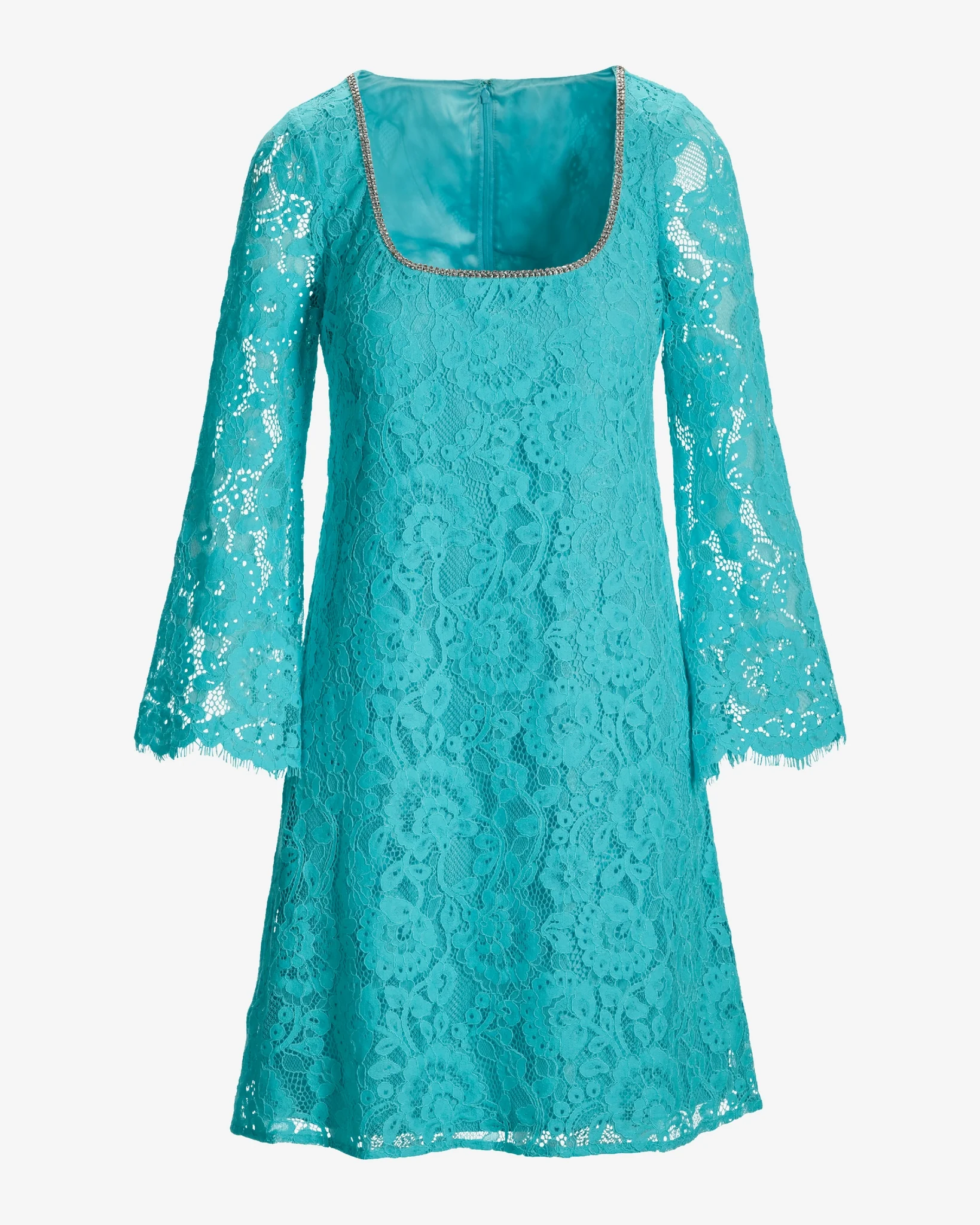 Delicate Lace Crystal Trim A Line Dress Blue Radiance - Mycitystee