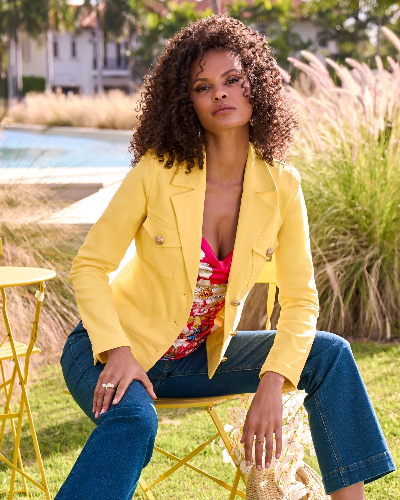 Modern Length Crest Button Luxe Denim Jacket Lemon Drop - Mycitystee