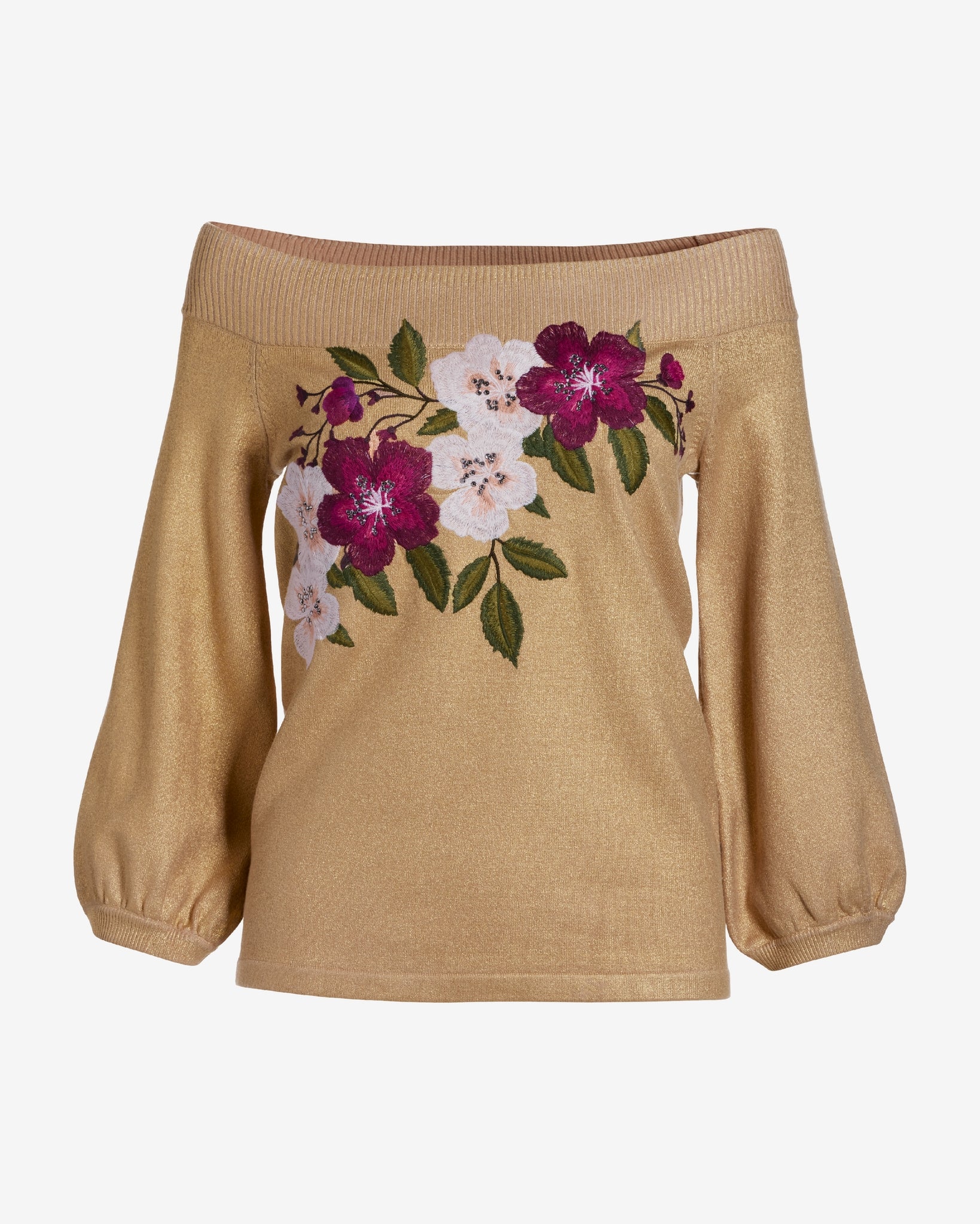 Floral Embroidered Slouchy Sweater Gold - Mycitystee